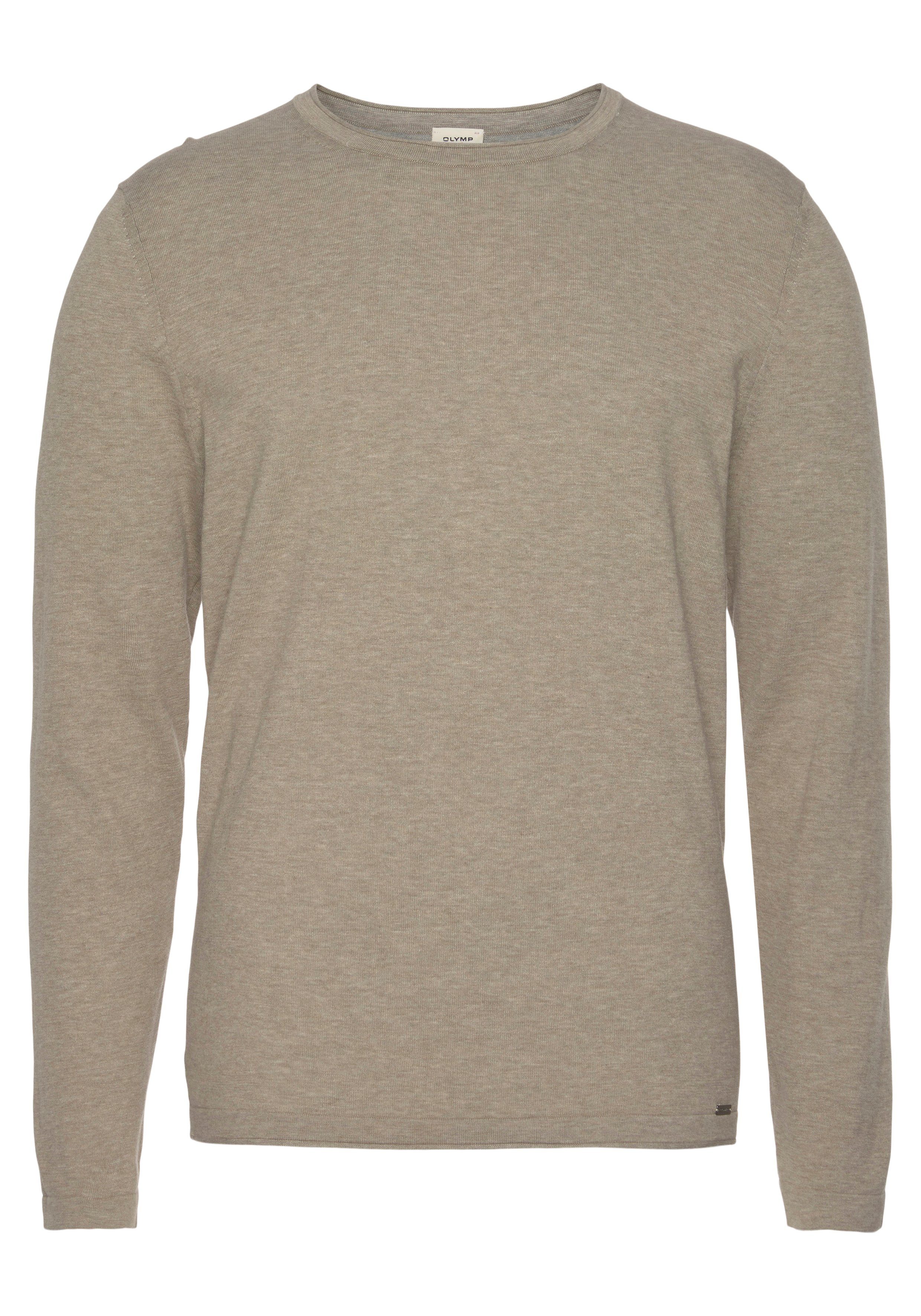 OLYMP Rundhalspullover Level 5 body fit Crew Neck camelfarben