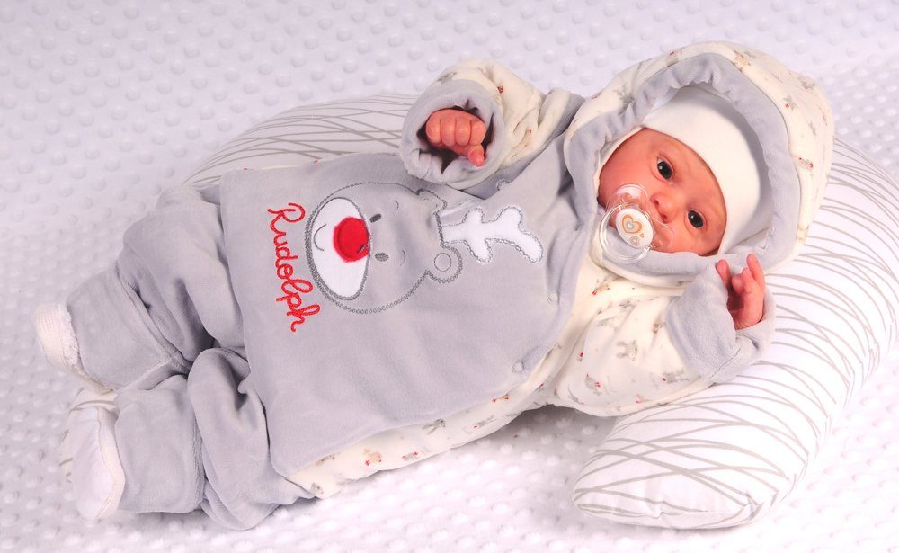 La Bortini Nickijacke Baby Anzug 2Tlg. Jacke und dicke warme Hose in Grau mit Rentier-Applikation