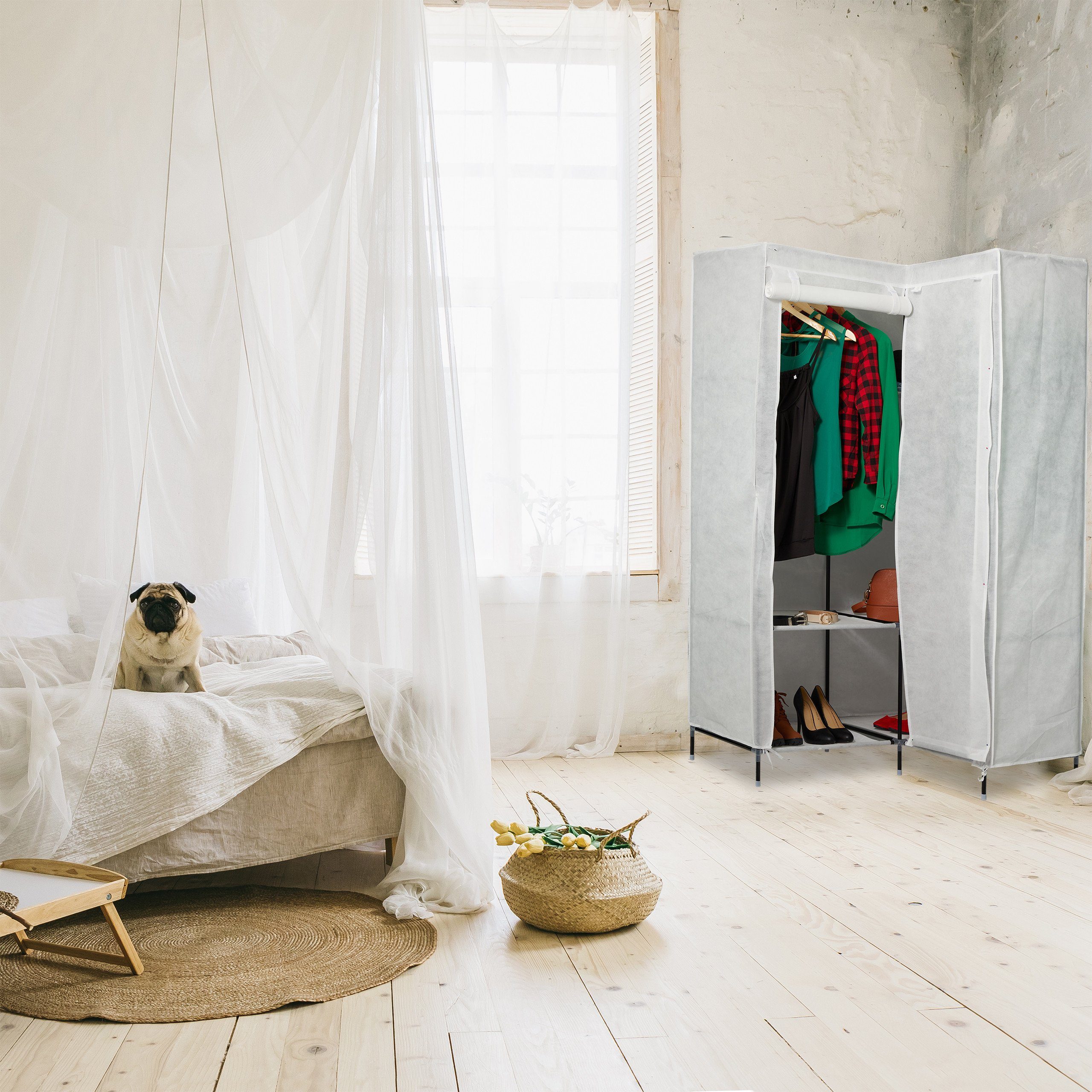 relaxdays Stoffschrank Eckkleiderschrank aus Stoff Weiß günstig online kaufen
