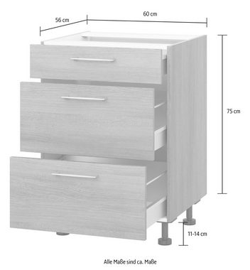 Kochstation Kochfeldumbauschrank KS-Trea U2AS60-H mit drei Schubkästen, Breite 60 cm, Höhe 75 cm