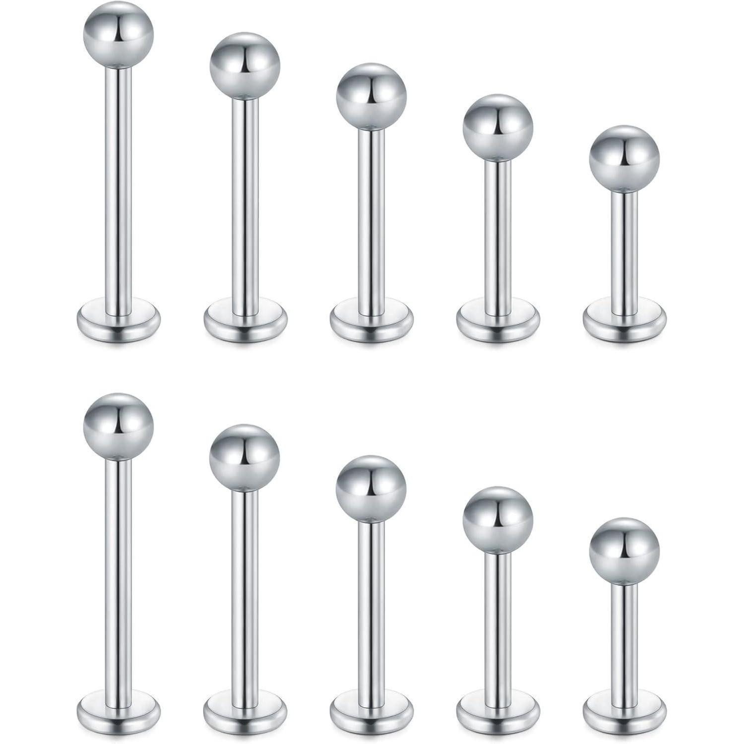 Piercing-Set Piercing 16G Chirurgenstahl Labret Stud Zirkon Helix 10stk Silber Set