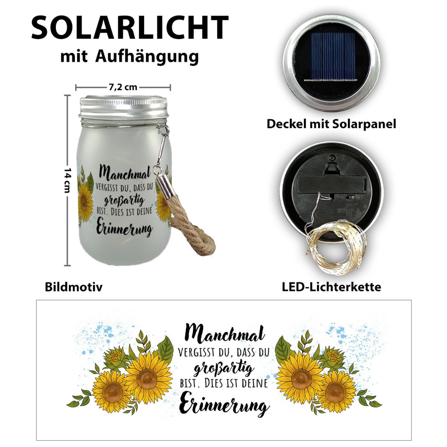 speecheese Dekolicht Du bist großartig Solarlicht mit Sonnenblumen und Spru günstig online kaufen