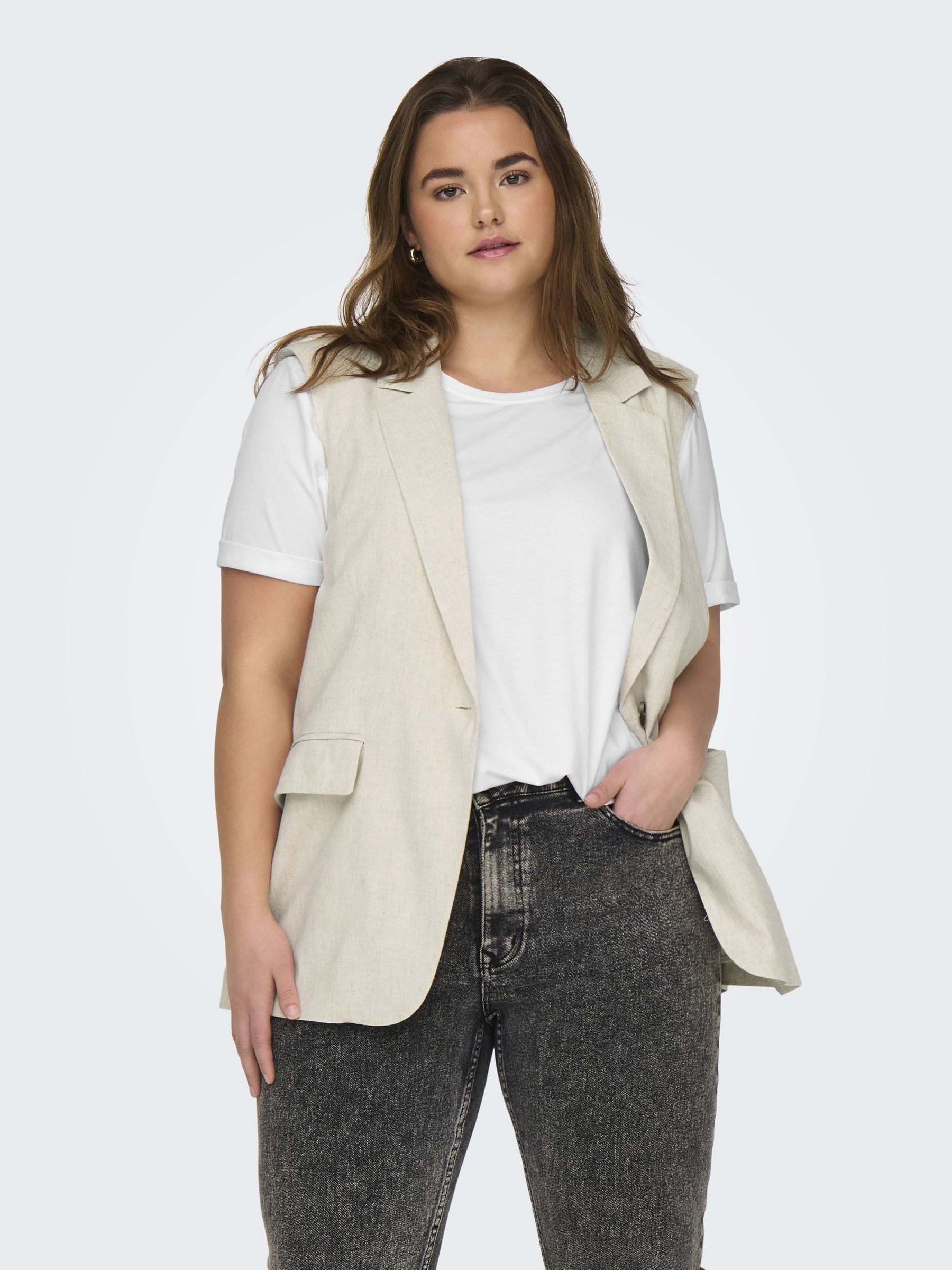 ONLY CARMAKOMA Kurzarmshirt CARMOSTER S/S FOLD UP TOP JRS NOOS Materialmix, günstig online kaufen