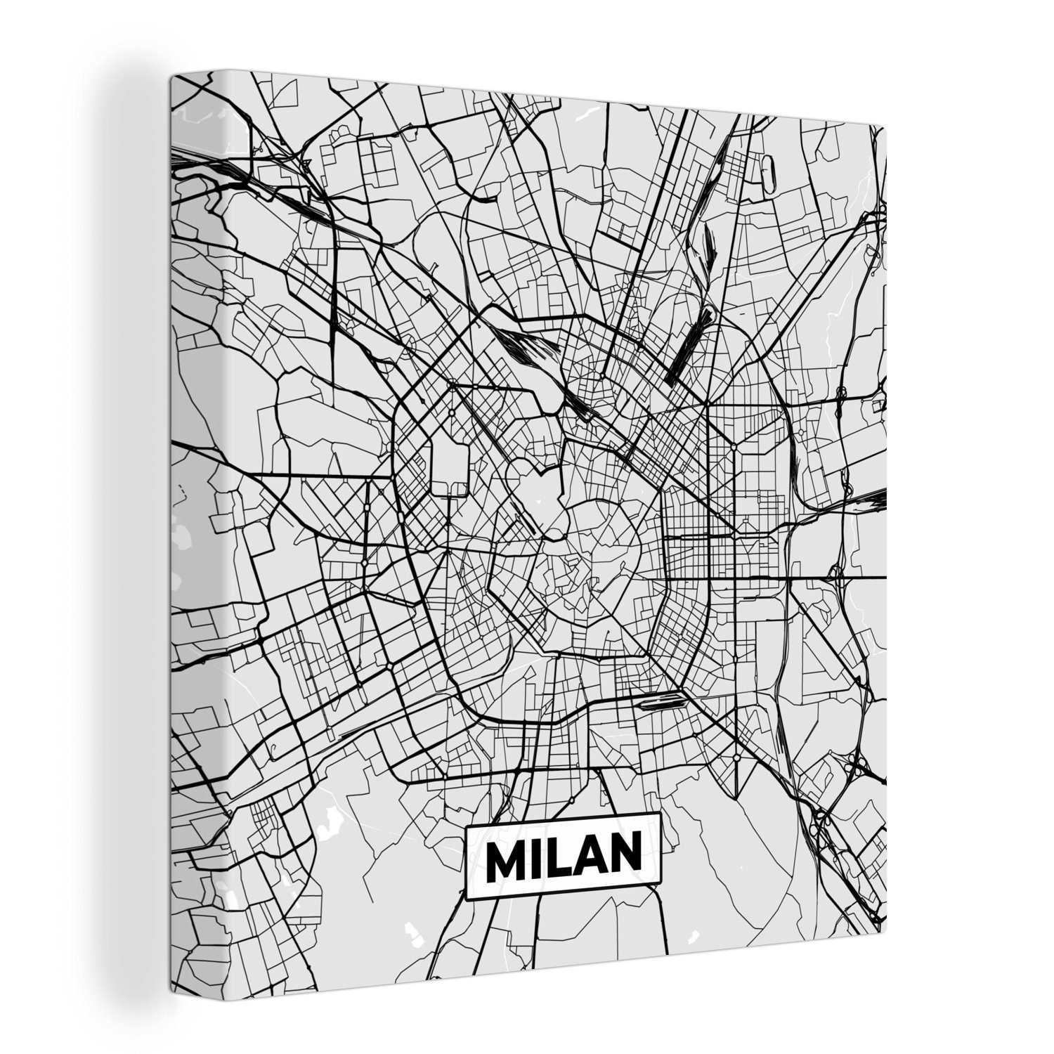 OneMillionCanvasses® Leinwandbild Mailand Bilder (1 Leinwand St), für Schlafzimmer Stadtplan und - Karte, Schwarz - - Wohnzimmer weiß
