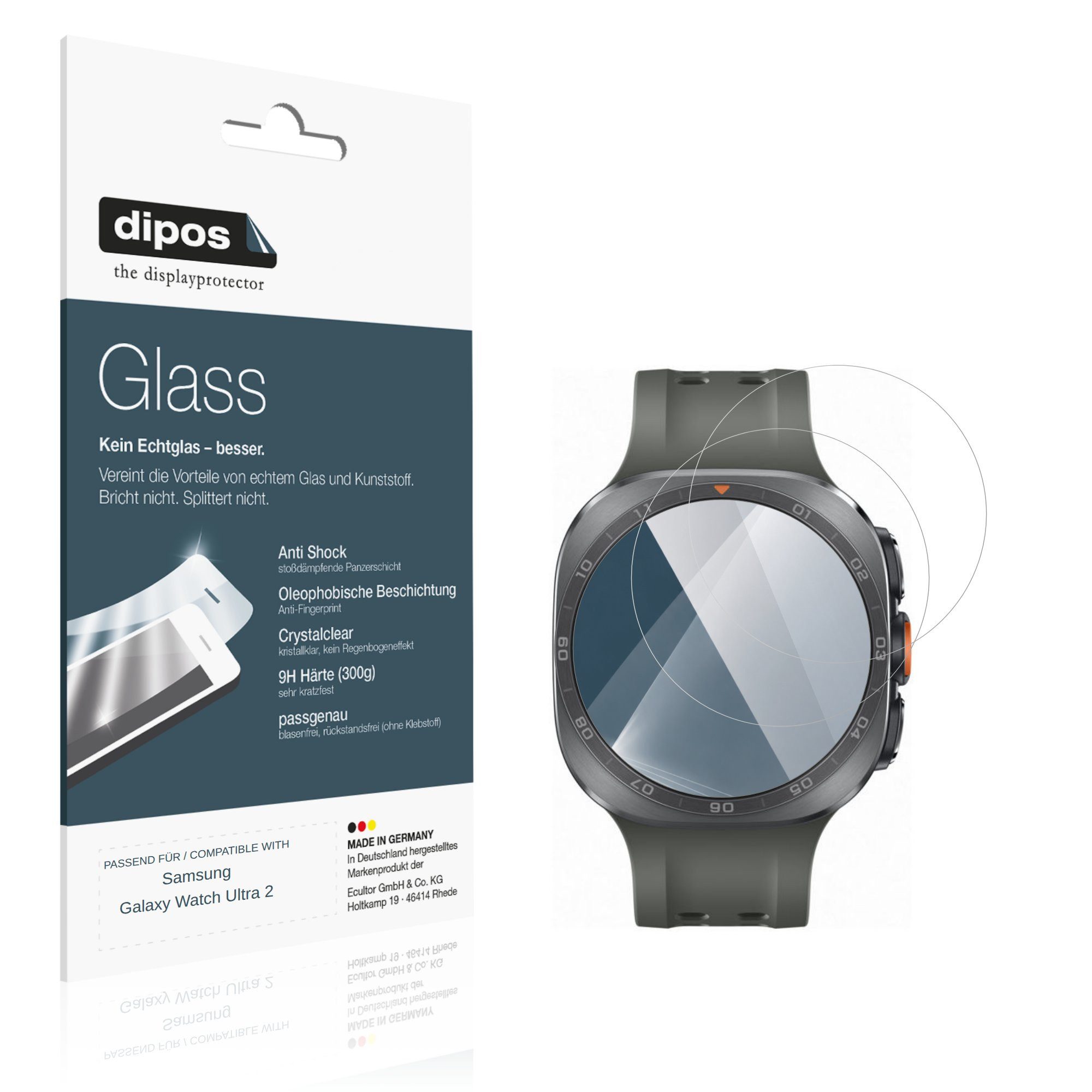 dipos Displayschutzfolie Schutzfolie für Samsung Galaxy Watch Ultra 2, 2 Stück, Displayschutz Schutz Folie Made in Germany