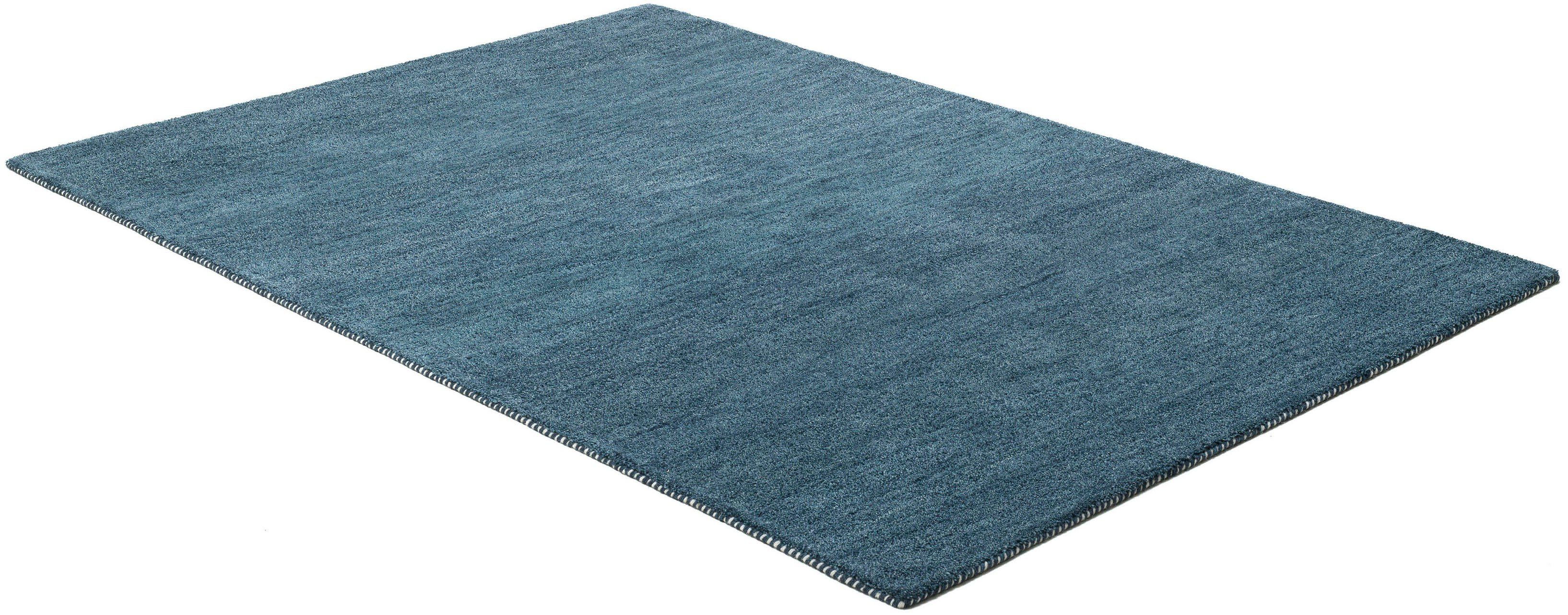 Wollteppich Gabbeh Höhe: grau-blau reine Schurwolle, Teppich, rechteckig, Handweb handgewebt, Uni, Wohnzimmer mm, meliert, 14 THEKO