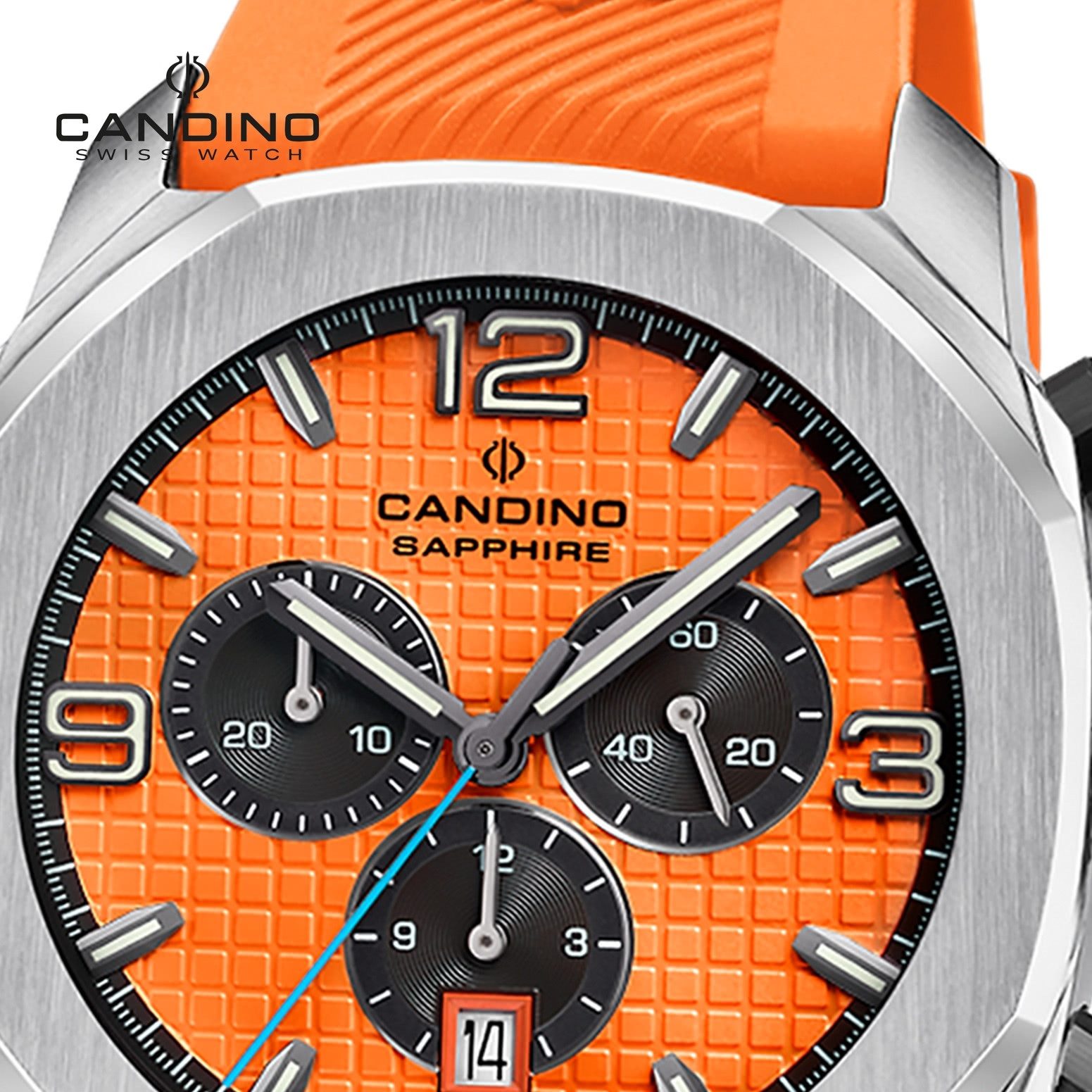 Candino Chronograph Candino Herrenuhr Kautschuk orange, (Chronograph), Herren Armbanduhr rund, Kautschukarmband orange, Sport