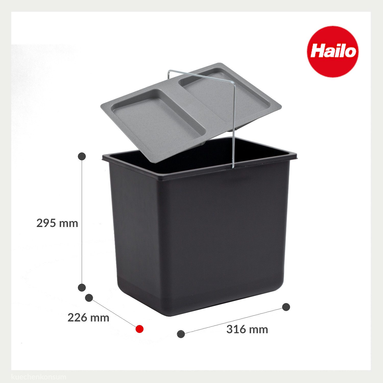 Hailo Einbaumülleimer Hailo Inneneimer 1086239 mit Deckel 316 x 226 x 286 mm mit Henkel