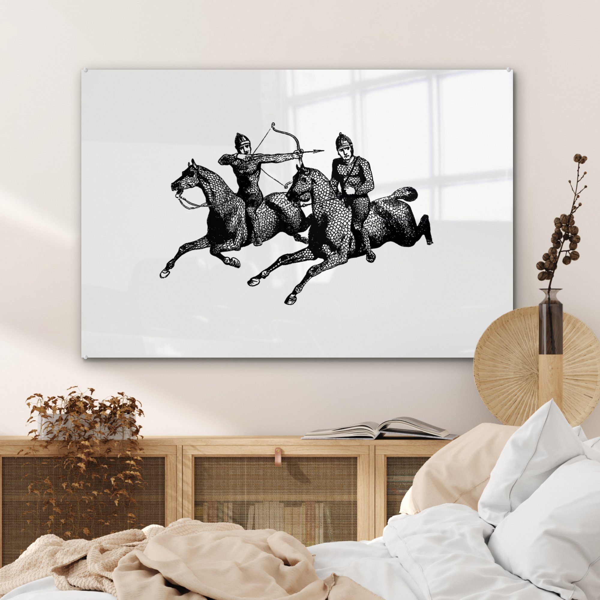 Schlafzimmer Wohnzimmer Acrylglasbild MuchoWow - (1 & - St), Jahrgang, Acrylglasbilder Pferde Ritter