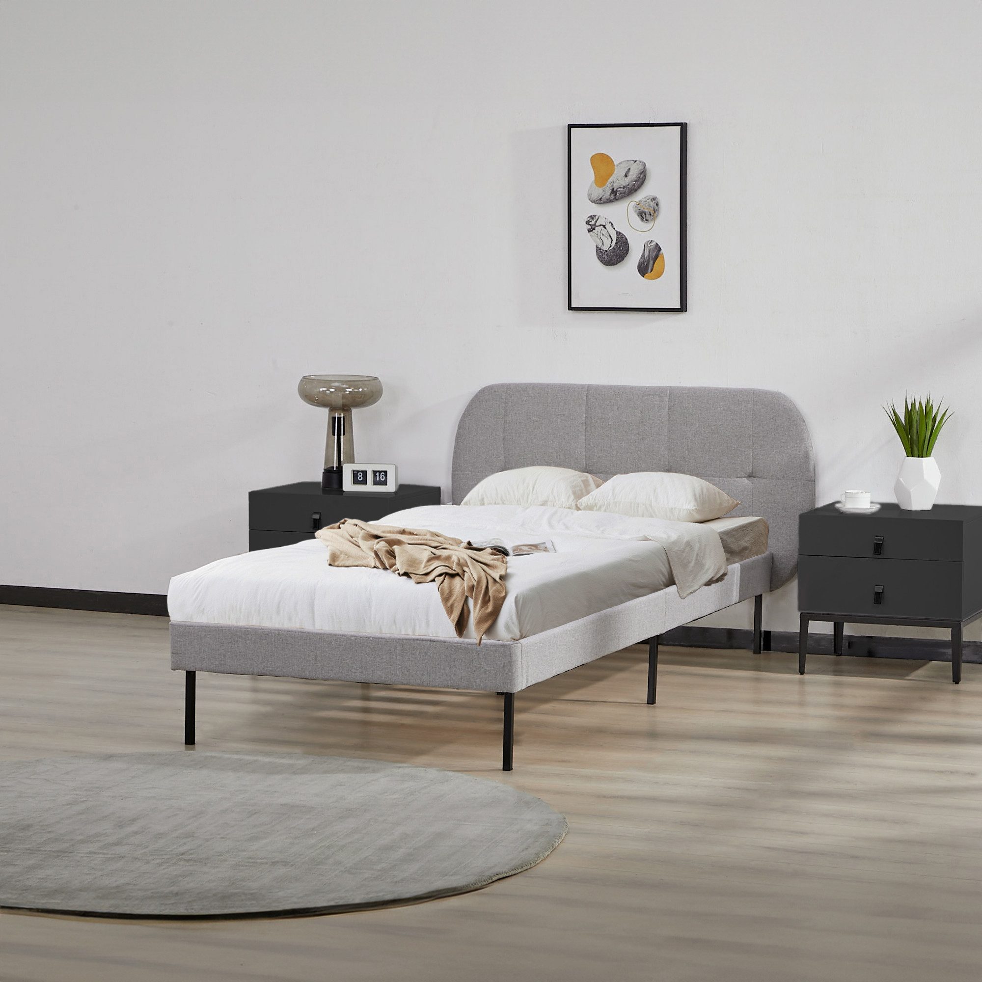 en.casa Polsterbett, »Porvoo« Textil 90 x 200 cm Grau günstig online kaufen