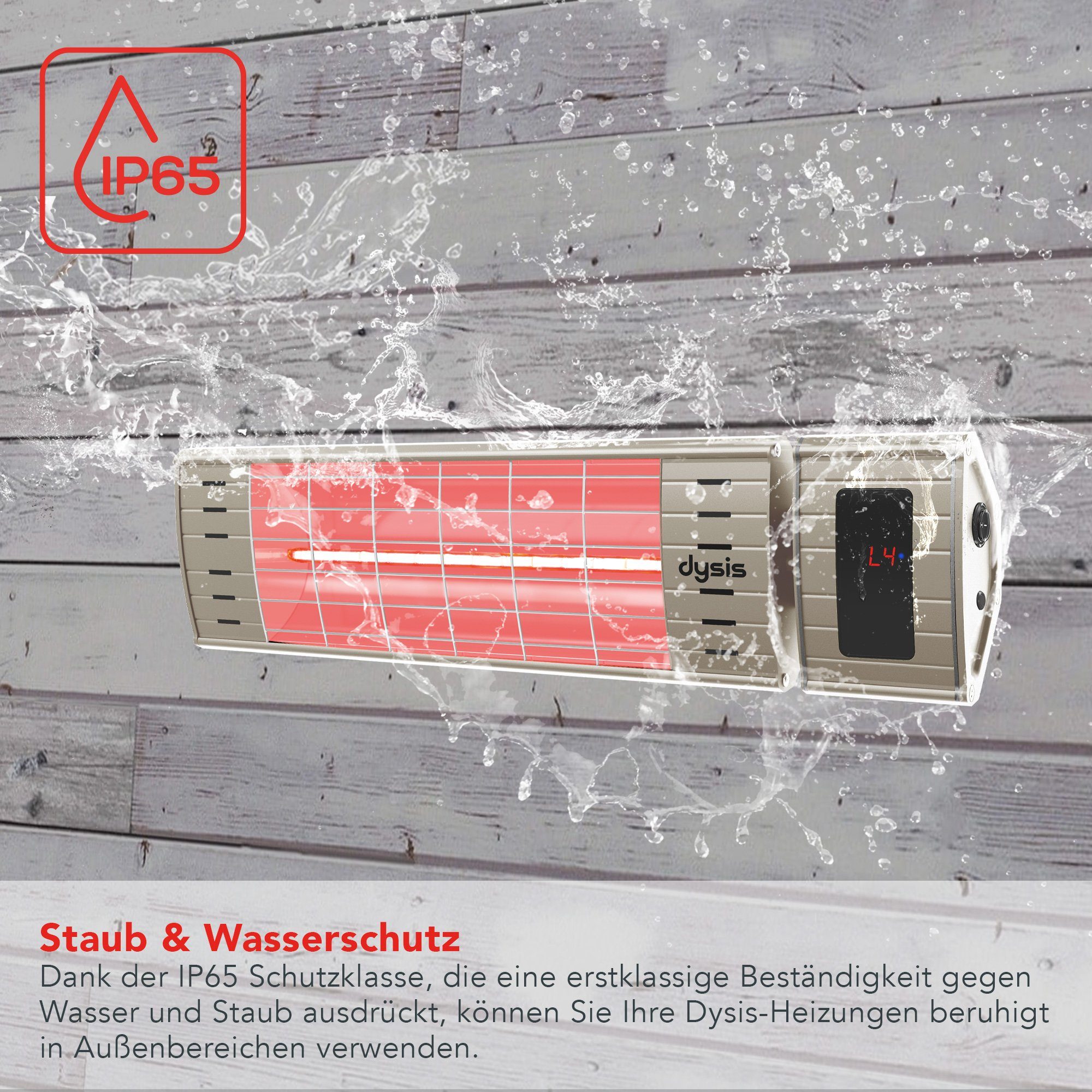 W dysis & Beige 2000 Low 2000 Außenbereich, Terrassenstrahler IP mit regenfest Infrarotstrahler staub-und W, Art Plus, Innen-& 65 Fernbedienung, Glare, Beige für Halogen Timer