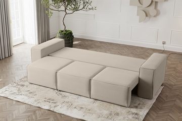 Fun Möbel 3-Sitzer Sofa Designersofa ESTELLE 3-Sitzer mit Schlaffunktion in Stoff, inkl. Bettkasten, Rücken echt bezogen