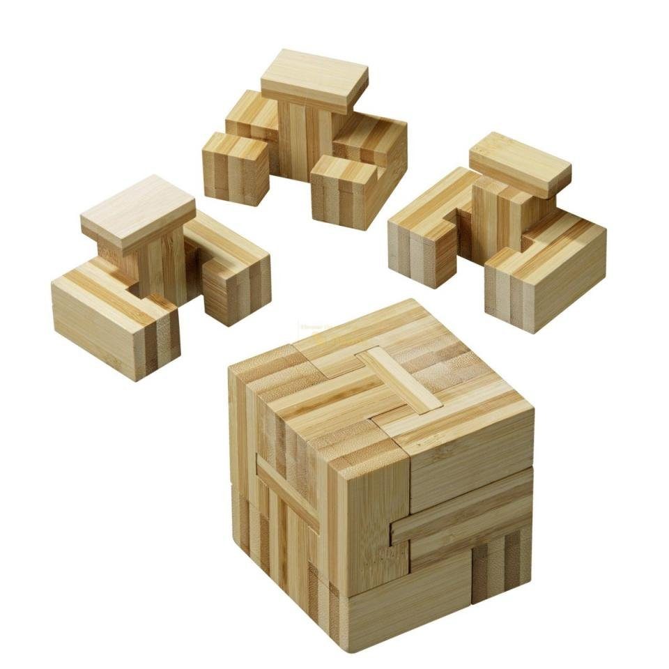 Philos Spiel, Slide-Cube - Bambus - 4 Puzzleteile - Denkspiel - Geduldspiel