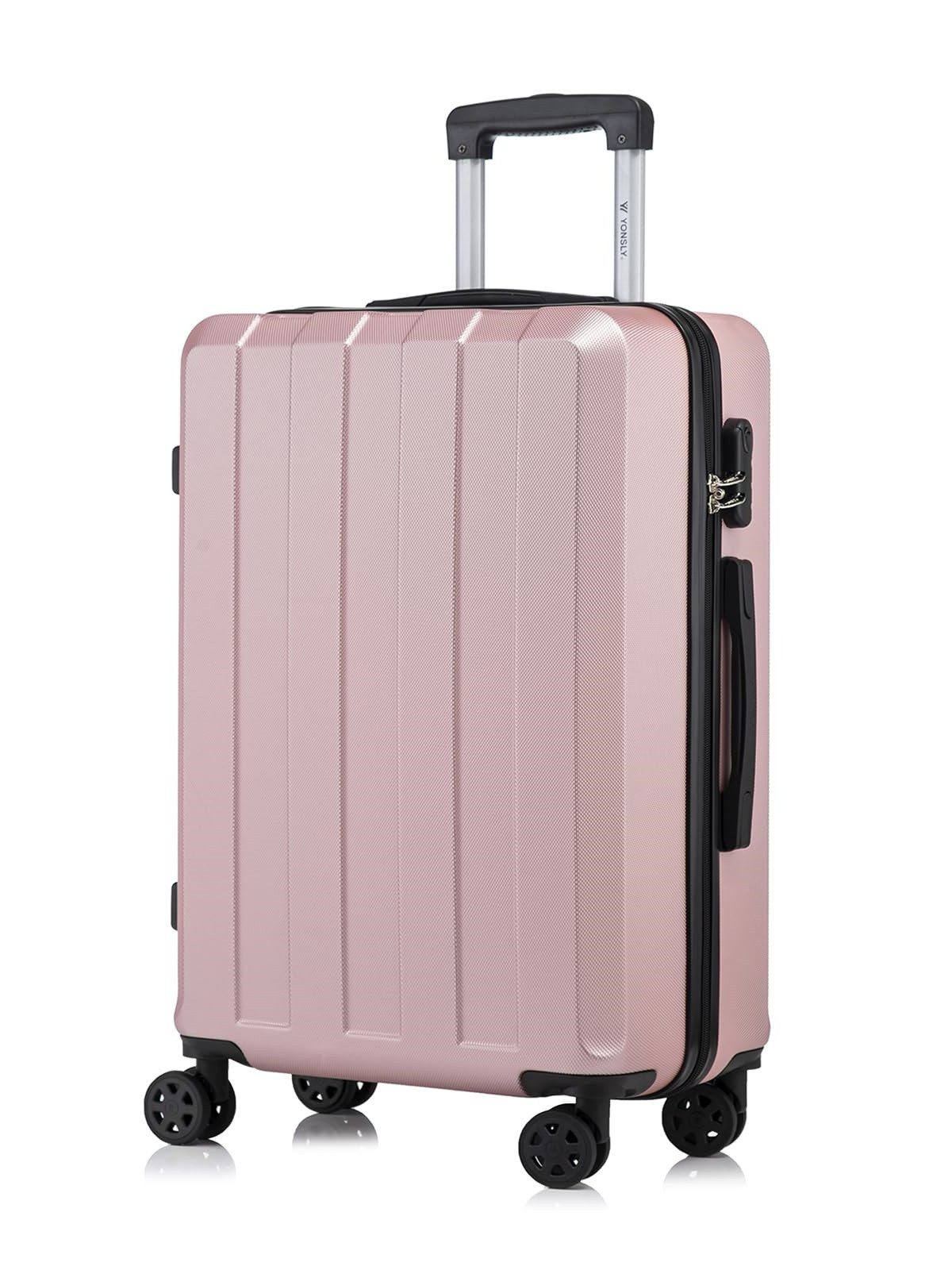 YONSLY Koffer Reisekoffer Trolley Rollkoffer Hartschalenkoffer Größenwahl aus ABS, 4 Rollen, Zahlenschloss 360°-Doppelrollen weicher Gummigriff Aluminium-Elemente