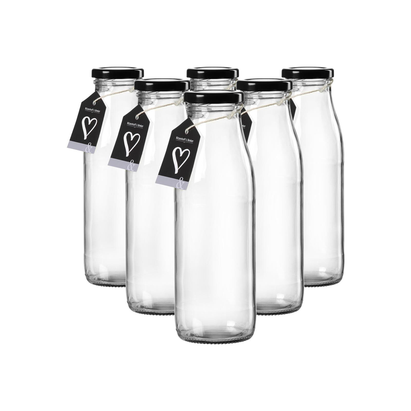 Ritzenhoff & Breker Vorratsglas Mara Milchflaschen 500 ml 6er Set, Glas, (6-tlg)