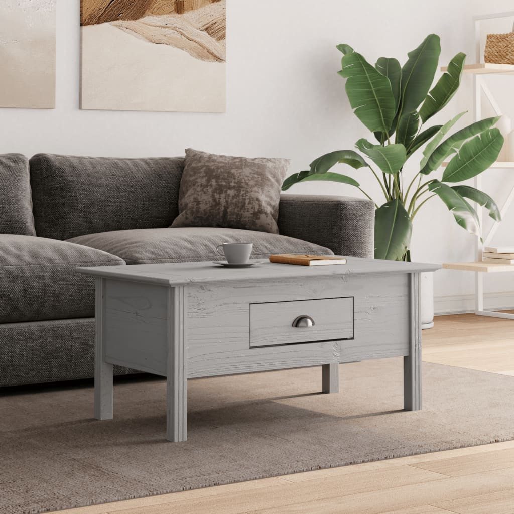 furnicato Couchtisch Eleganter aus Massivholz, Grau, 100 x 55 x 46 cm (1-St), Beistelltisch mit Schublade und Metallgriff im französischen Stil