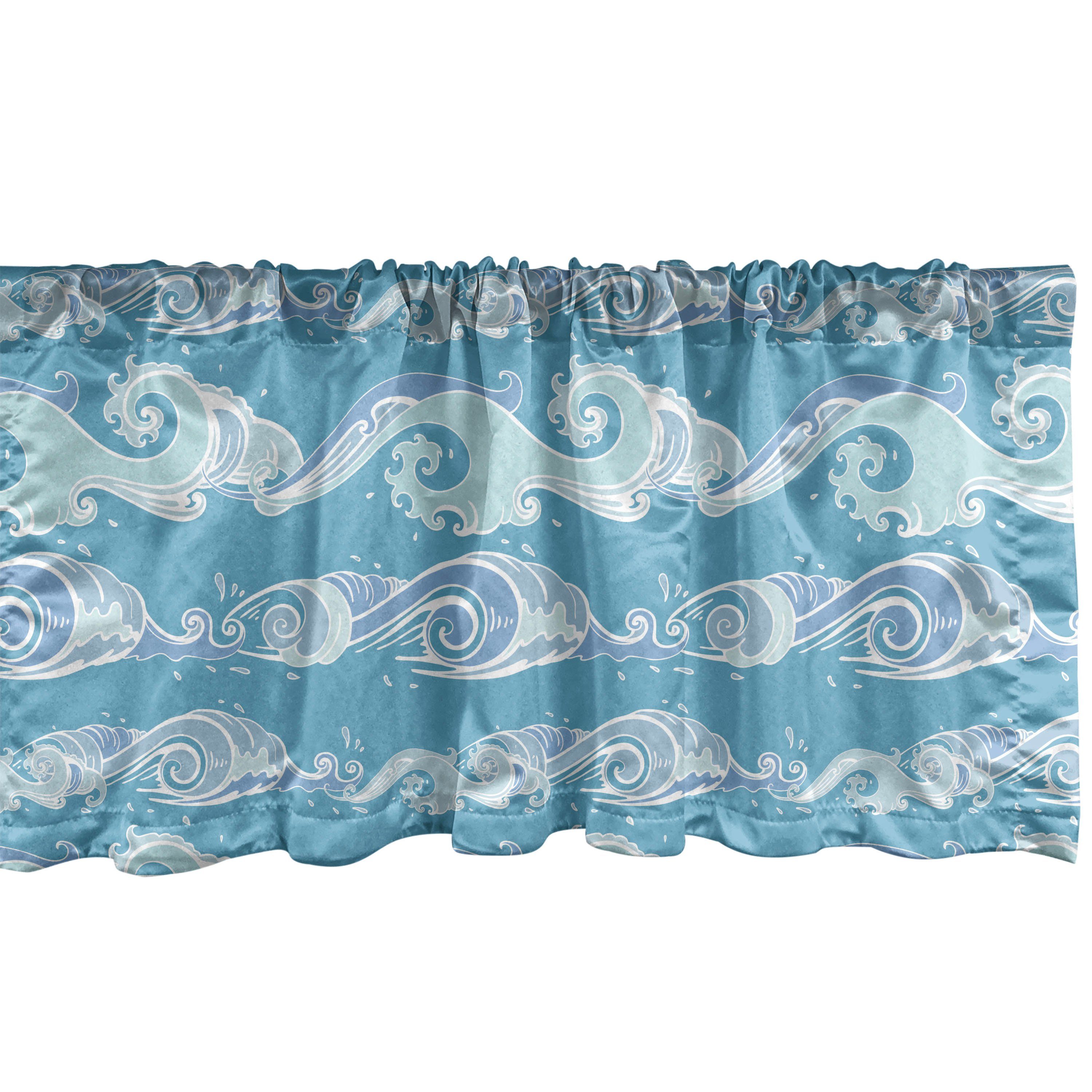 Scheibengardine Vorhang Volant für Küche Schlafzimmer Dekor mit Stangentasche, Abakuhaus, Microfaser, Nautisch Meer Wellen Ozean Spritzer