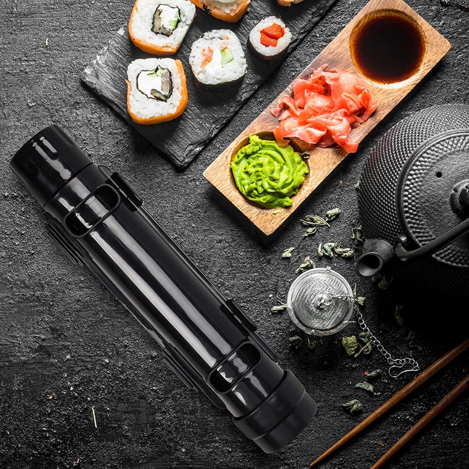 Sushi-Bazooka, gemeinsame Schwarz NUODWELL Sushiteller Zubereitungswerkzeuge Sushi-DIY-Maschine,