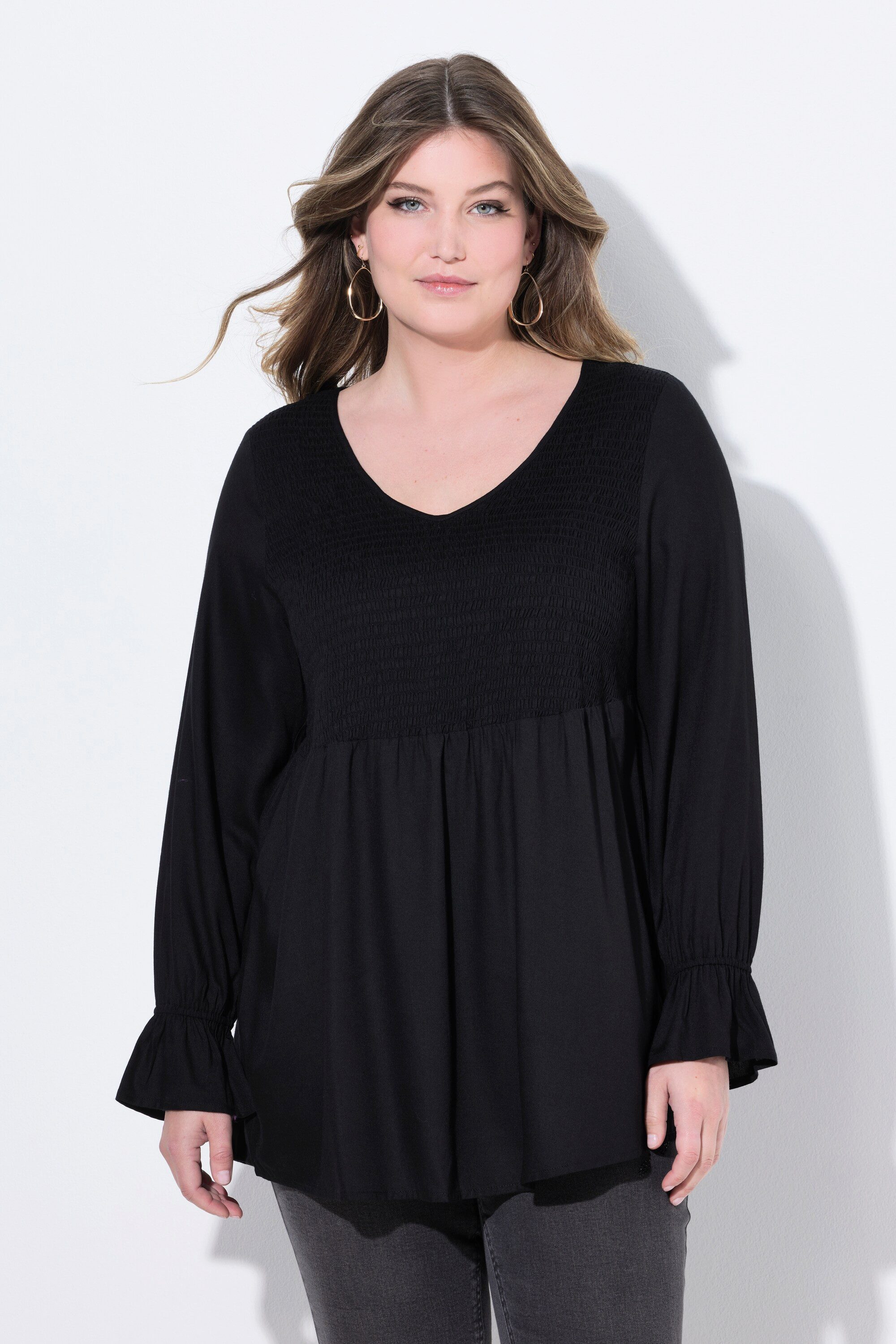 Spitzenbluse Bluse A-Linie elastisch gesmokte Büste
