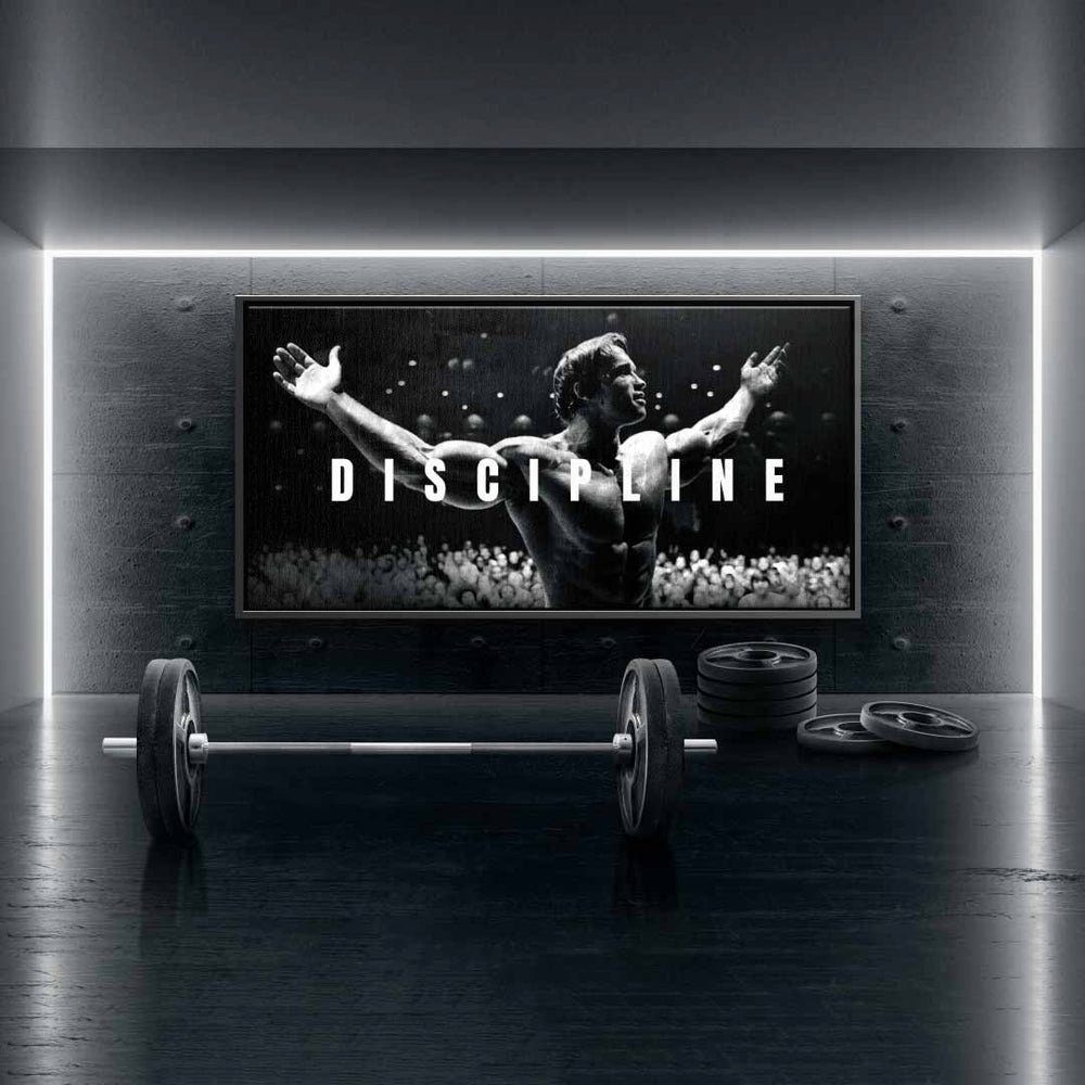 Disziplin Rahmen mit fitness Arnold Leinwandbild Leinwandbild, DOTCOMCANVAS® bodybuilding Schwarzenegger weißer