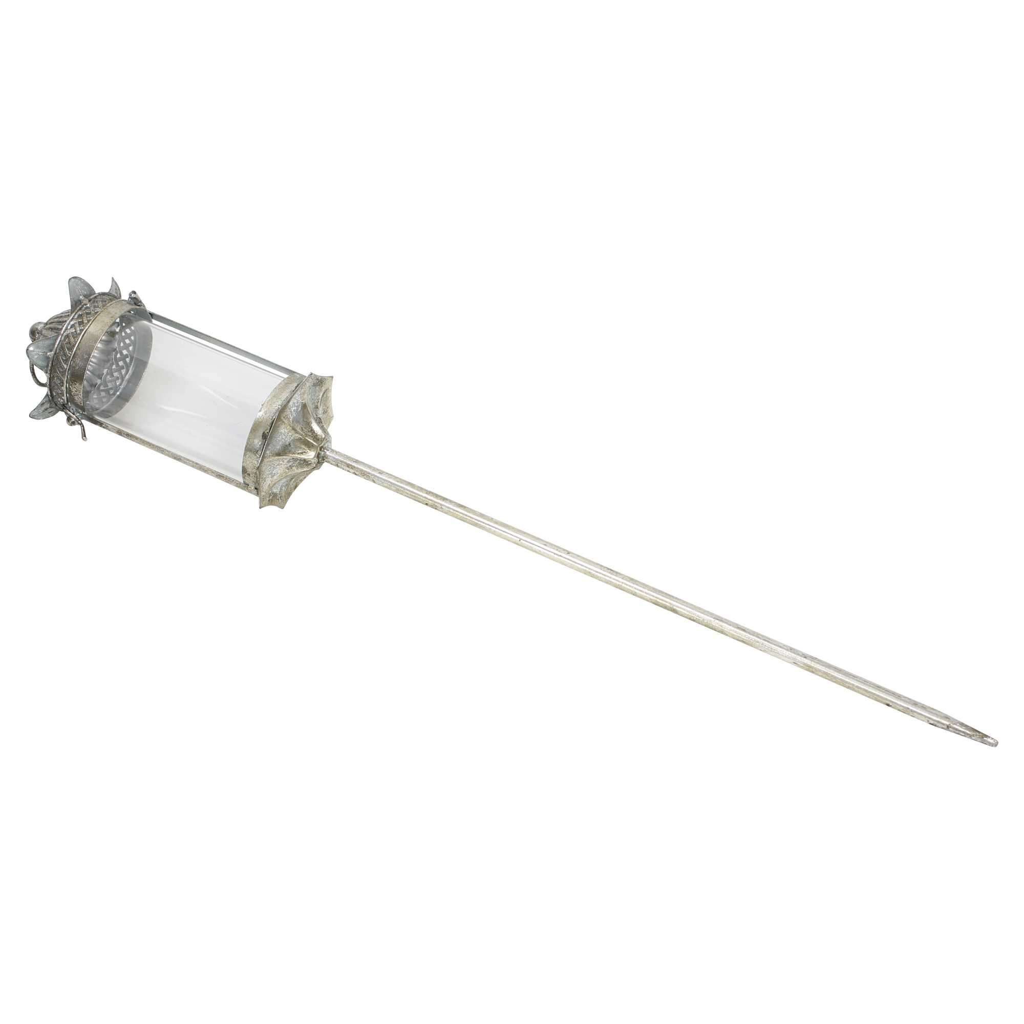 Dekoleidenschaft Kerzenlaterne "Fleur" Stablaterne aus Metall, silber, Outdoor Gartenlaterne, Laterne, im Antik Look, Gartenstecker, Kerzenhalter mit Windlicht für Draußen