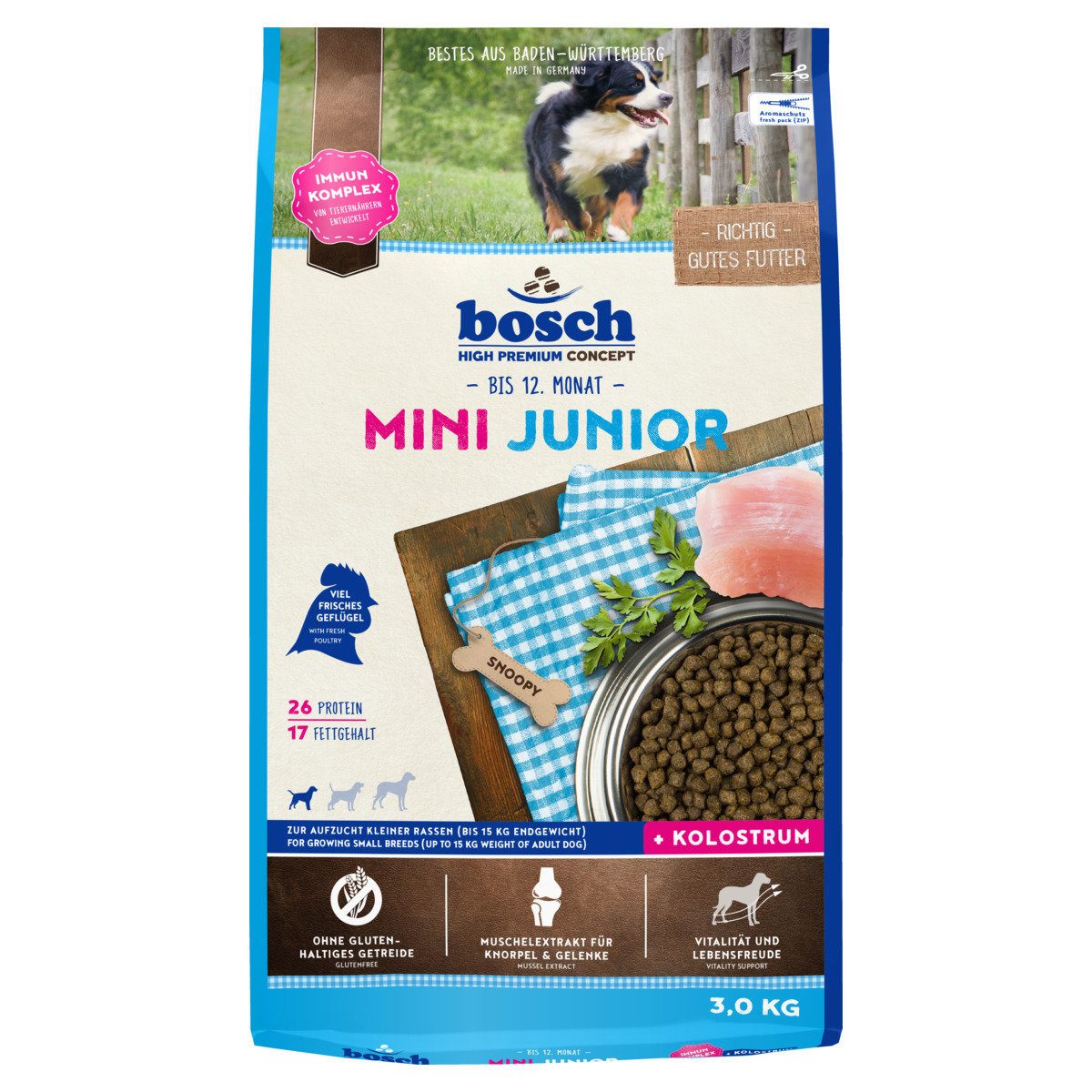 Bosch Petfood Mini Junior 3 kg, Trockenfutter für: Hund