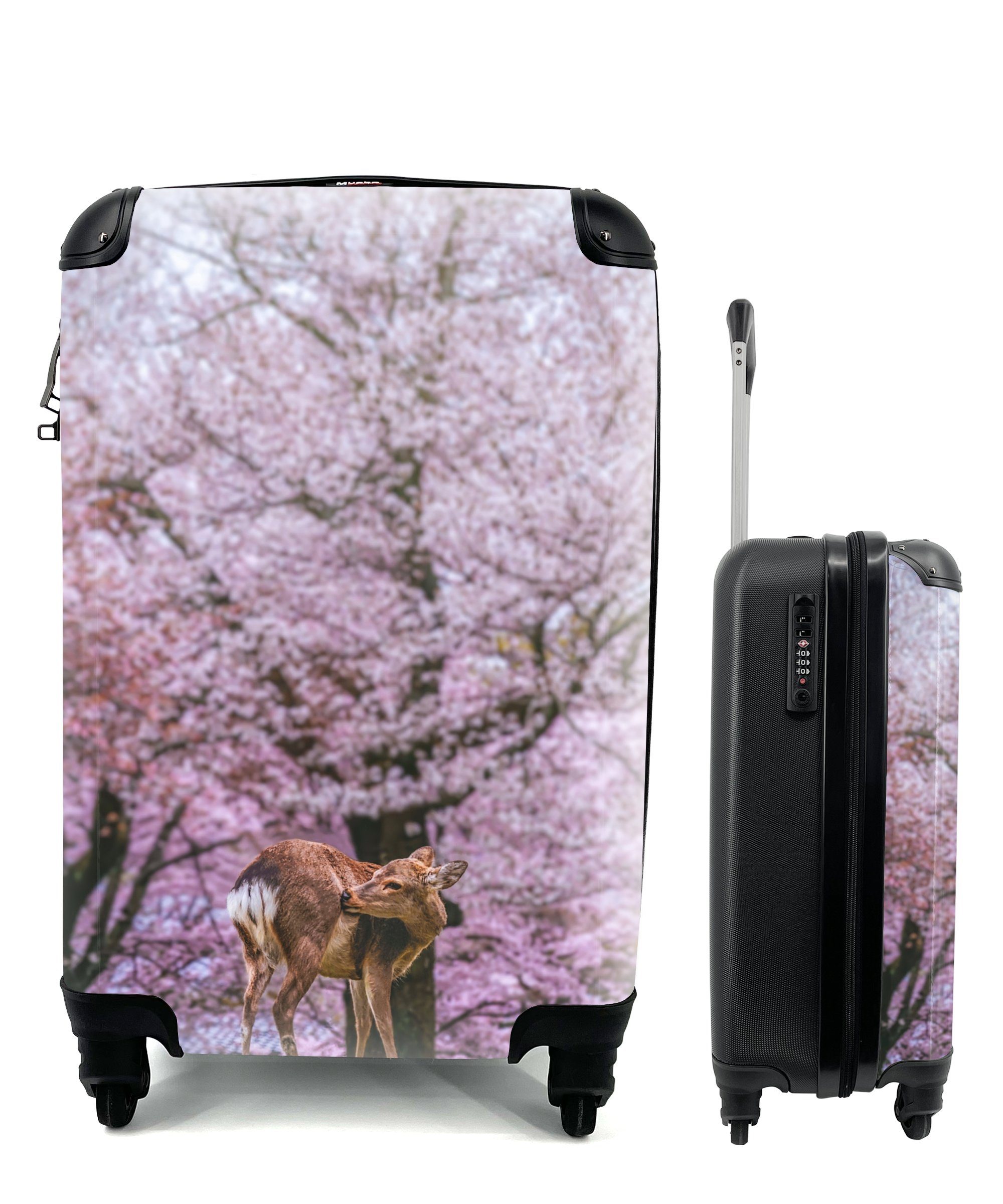 MuchoWow Handgepäckkoffer Ein Park mit einer großen Sakura, 4 Rollen, Reisetasche mit rollen, Handgepäck für Ferien, Trolley, Reisekoffer