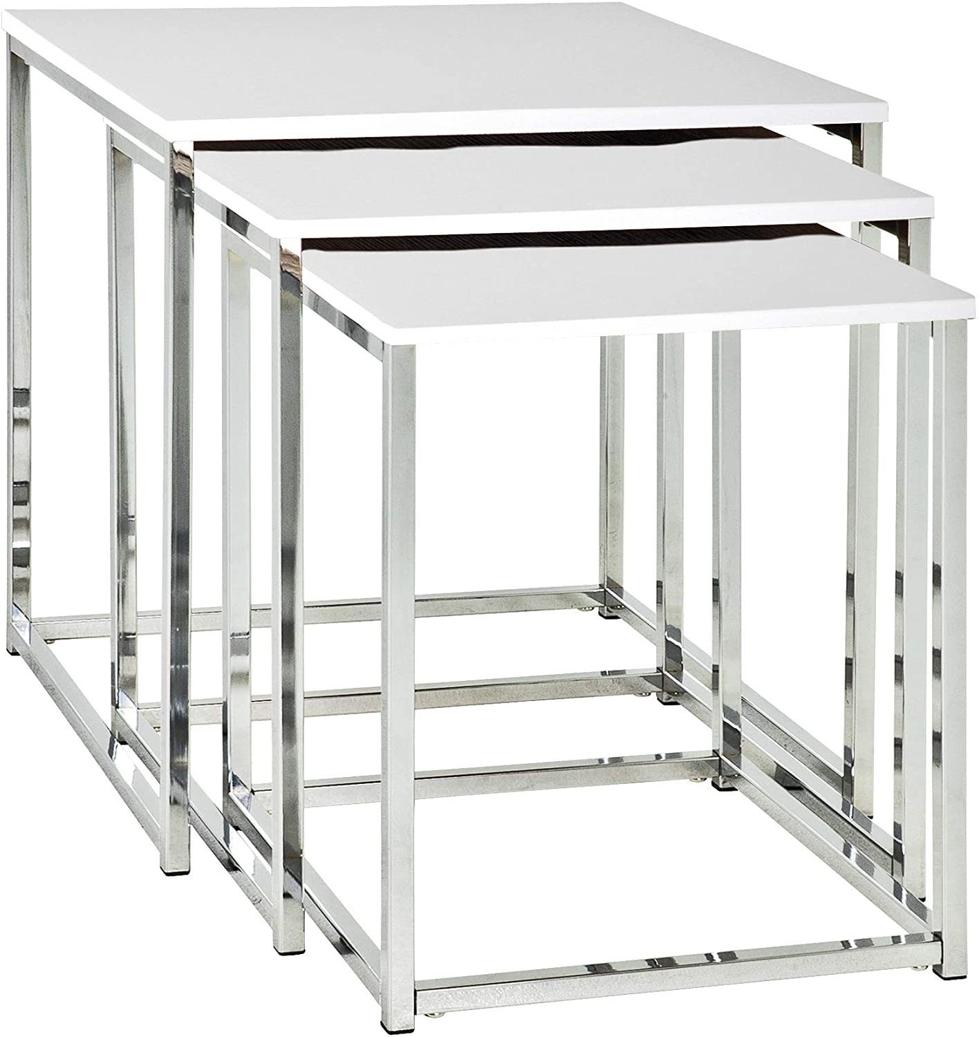 HAKU Beistelltisch HAKU Möbel Beistelltisch 3er Set - chrom-weiß - H. 36/39/42cm x B. 29/34/39cm
