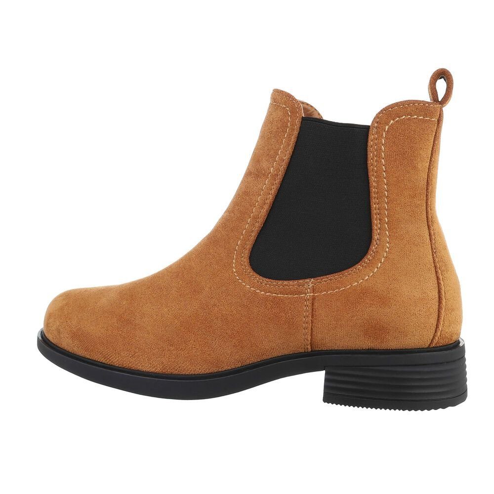 Ital-Design Damen Chelsea Elegant Stiefelette Blockabsatz Chelsea Boots in Camel