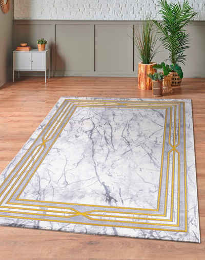 Hochflor-Teppich Hochwertiger Küchenteppich, TEPPIA, Wohnzimmerteppich Gold Farbe Rutschfest Küchenteppich