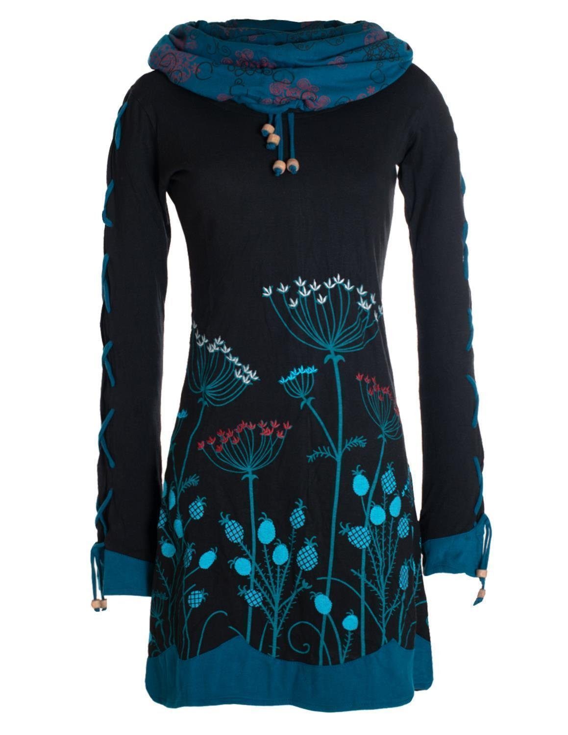 Vishes Jerseykleid Blumenkleid Langarm-Shirtkleid mit Schalkragen günstig online kaufen