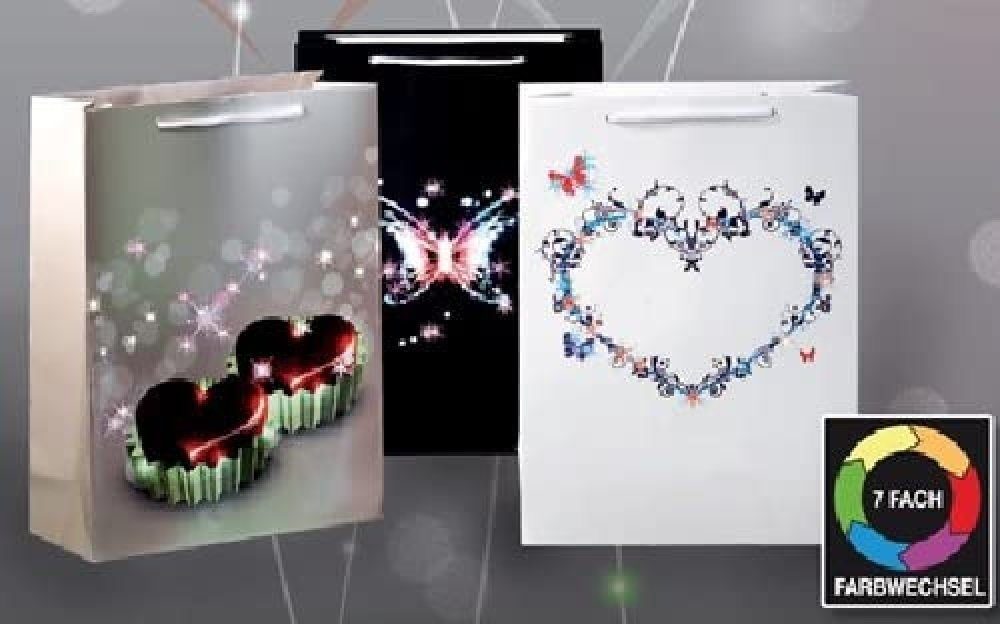 JOKA international Geschenkpapier LED Geschenktaschen Set 3er mit Herzen Geschenktasche 14129, Beleuchtung Gross