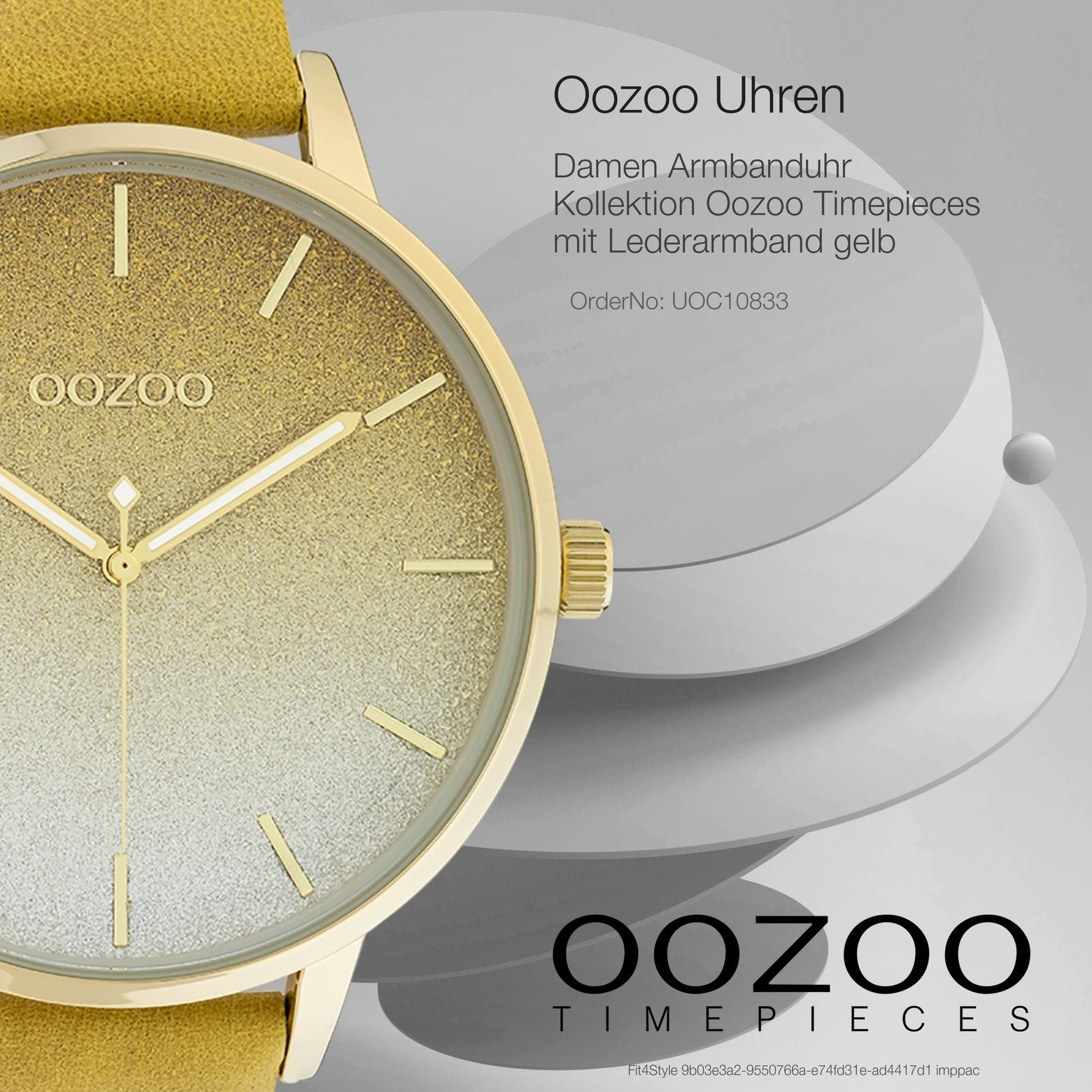 OOZOO Quarzuhr Oozoo Damen Armbanduhr OOZOO Timepieces, (Analoguhr), Damenuhr rund, extra groß (ca. 48mm), Lederarmband gelb, Fashion