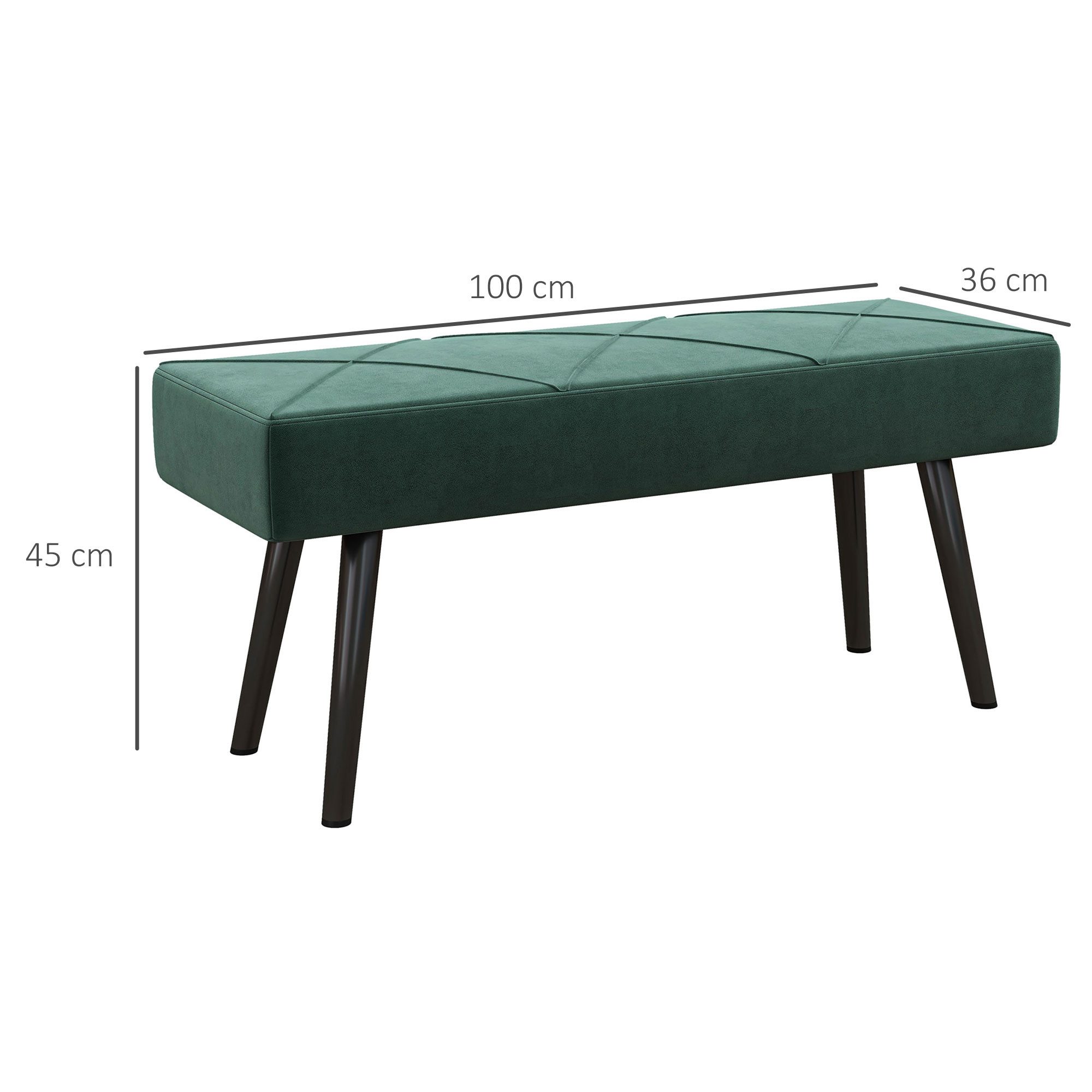 HOMCOM Polsterbank Sitzbank in Samtoptik, Stahlbeine, Schuhbank für Wohnzimmer, Flur (Flurbank, 1-St., Bettbank), für Schlafzimmer, 100 x 36 x 45 cm, Grün – Bild 3 von 5