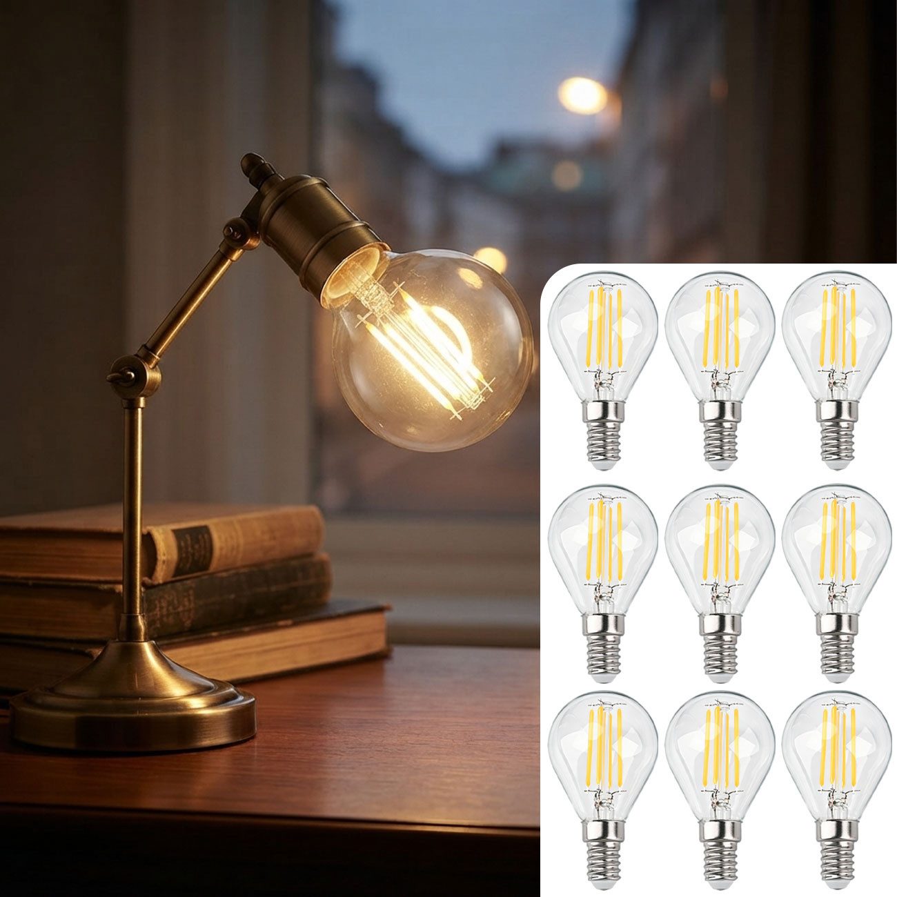 shop'n smile ideoon LED-Leuchtmittel LED Filament Lampe G45 E14 4W Dimmbar Tropfenlampe Retro Glühbirne, E14, 9 St., Warmweiß / Extra warmes Gemütlichkeitslicht, Tropfenform / Kugelform (G45 / P45)