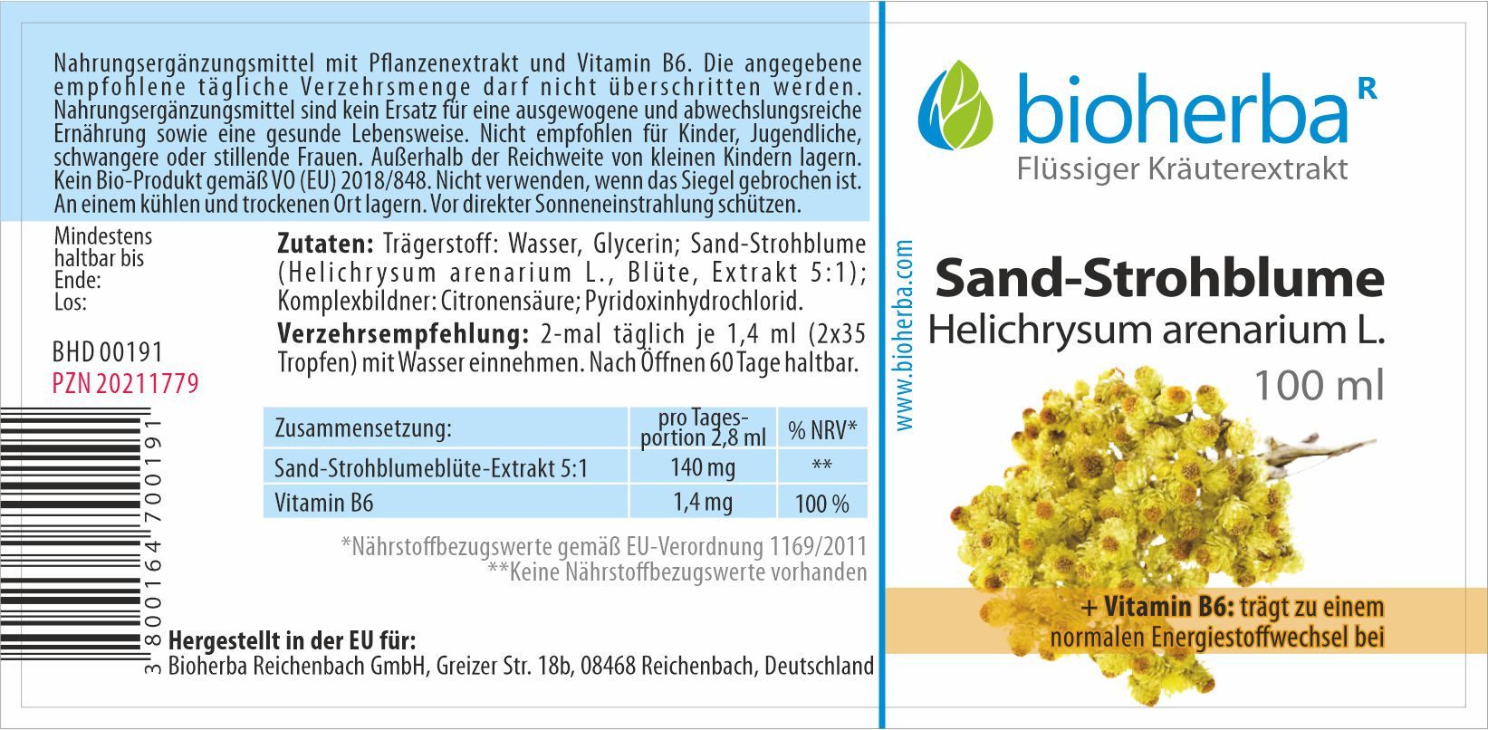 BIOHERBA R Sand-Strohblume Helichrysum arenarium L. Tropfen Tinktur 100ml Nahrungsergänzungsmittel