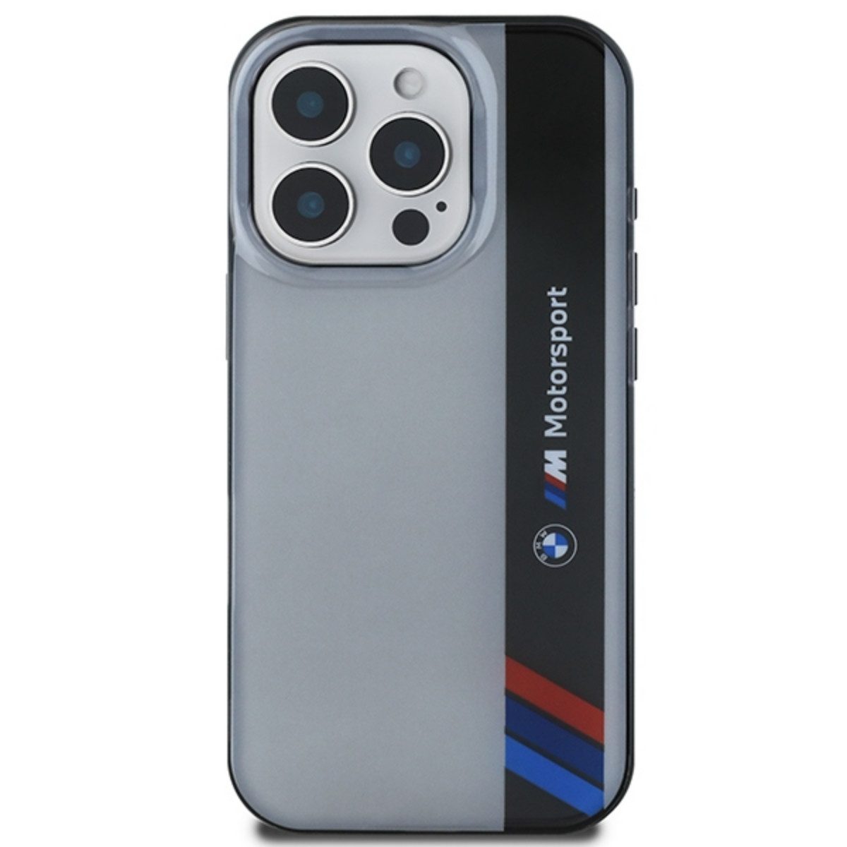 BMW Handyhülle Motorsport Vertica Magnetfunktion Kompatibel mit iPhone 16 Pro Grau 6,3, Sportliches IML Case mit vertikalem Motorsport Streifen