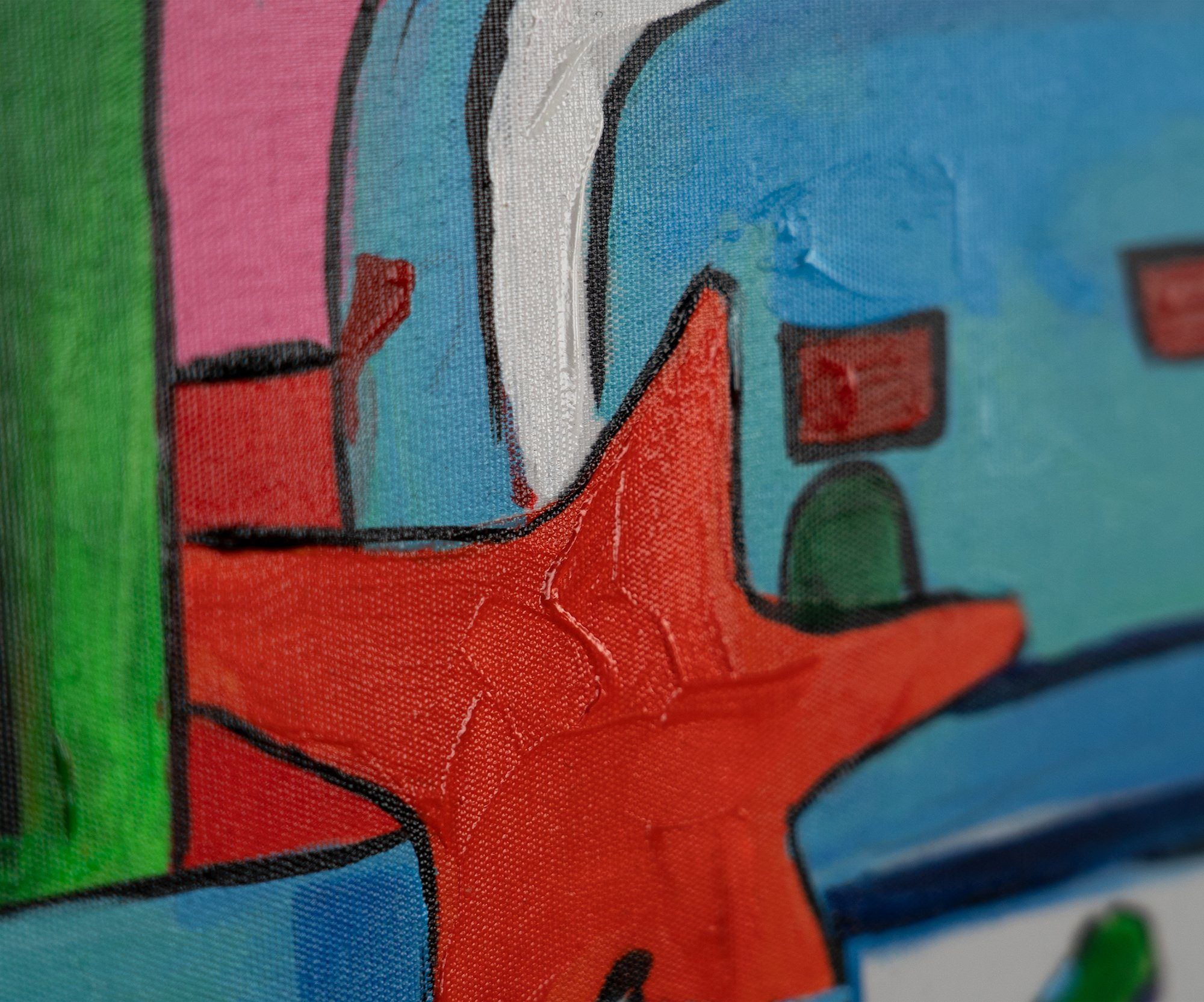 Farbenfrohe Welt, YS-Art Abstraktion Gemälde Rahmen Rot in Mit