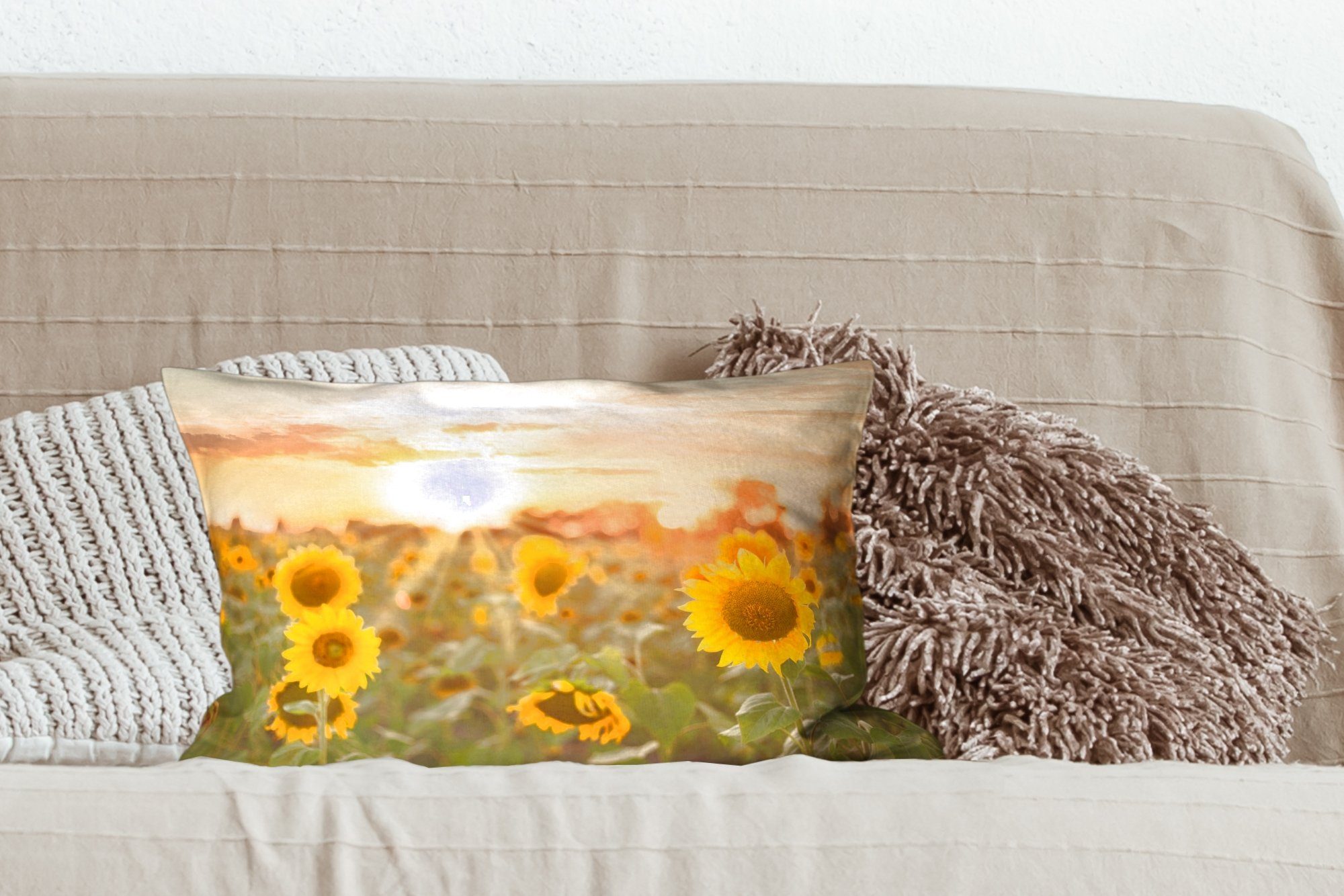 Schlafzimmer - Dekokissen Zierkissen, Dekokissen Sonnenblume Wohzimmer Blumen, Sonne - MuchoWow mit Dekoration, Füllung,