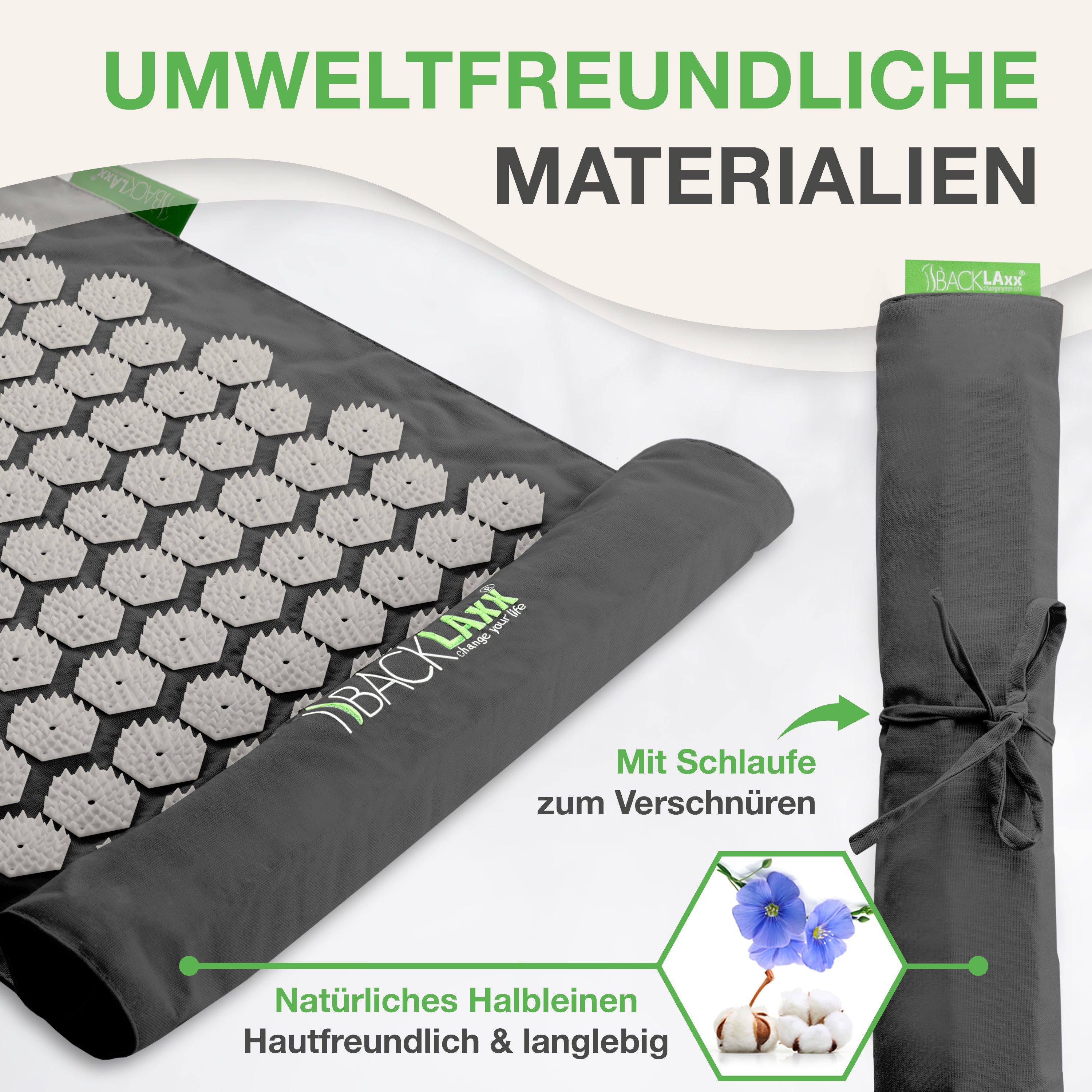 BACKLAxx® Akupressurmatte Set To-Go "Original" mit Tragetasche - ideal für unterwegs (3-tlg. Akupressur Set, inkl Videokurs, eBook & Hörbuch), für Entspannung D – Bild 4 von 5