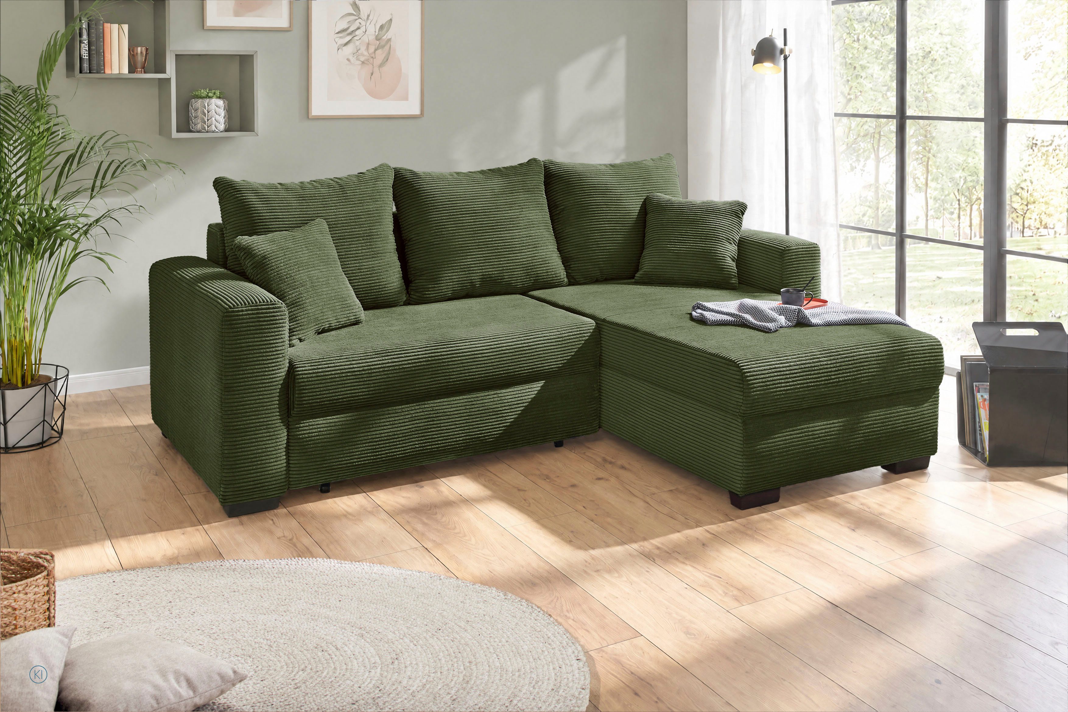 Jockenhöfer Gruppe Ecksofa Ecksofa Elmau, Größe Ottomane: L, B:235cm, optional mit Topper, mit Schlaffunktion, Bettkasten & 2 Zierkissen