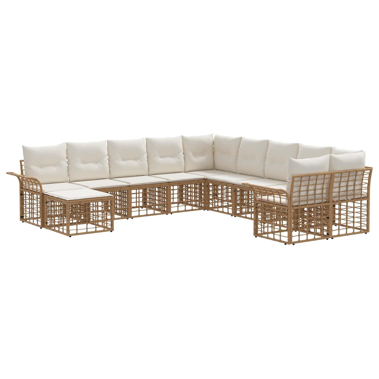 vidaXL Gartenlounge-Set Outdoor-Sofagarnitur 11 pcs Natürlich und Cremweiß Polyester, (11-tlg)