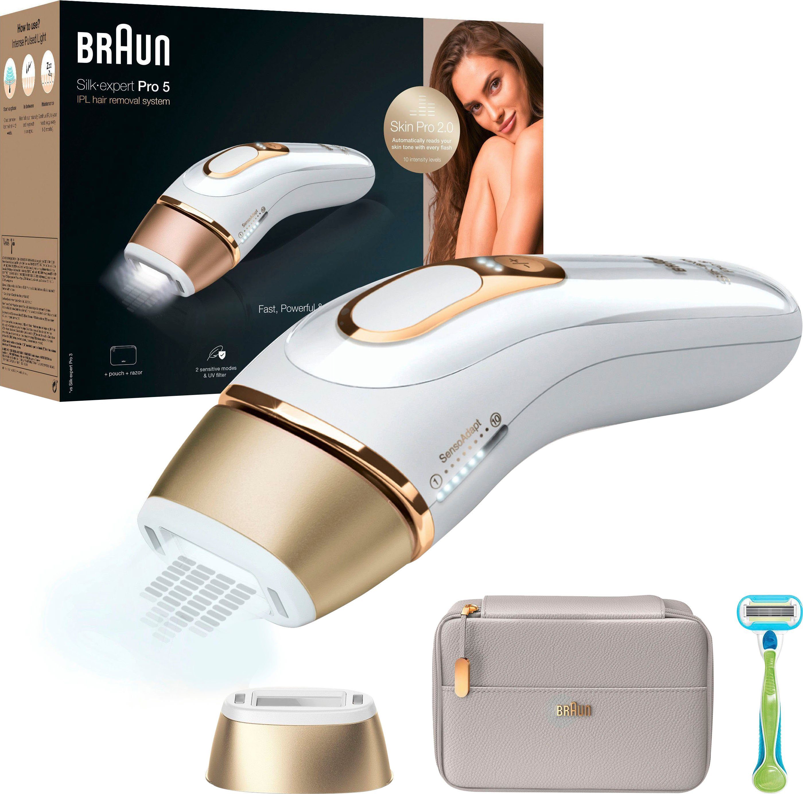 Braun IPL-Haarentferner Silk-Expert Pro 5 Pro 5 die auf Garantie AGB Lichtimpulse, (es PL5054, gelten Braun 400.000 Website) Mit Jahren Lichtimpulse, 400.000 Skin Sensor, der 2.0