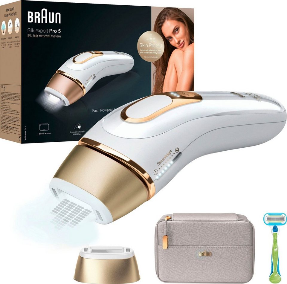 Braun IPL-Haarentferner Silk-Expert Pro 5 PL5054, 400.000 Lichtimpulse,  400.000 Lichtimpulse, Skin Pro 2.0 Sensor, Mit 5 Jahren Garantie (es gelten  die AGB auf der Braun Website)