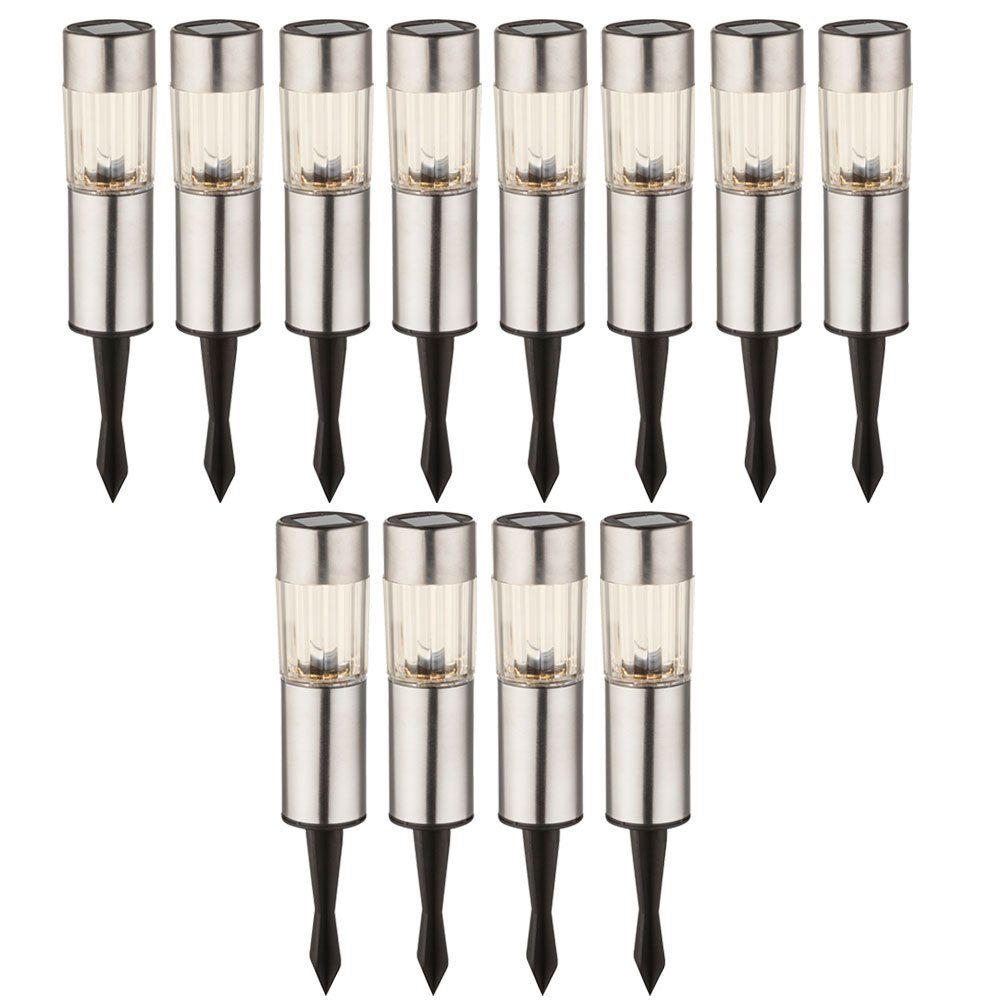 GLOBO LIGHTING LED Gartenleuchte, LED-Leuchtmittel fest verbaut, Warmweiß, 12 LED Edelstahl Solar Leuchten Steck Leuchten Erdspieß Außen