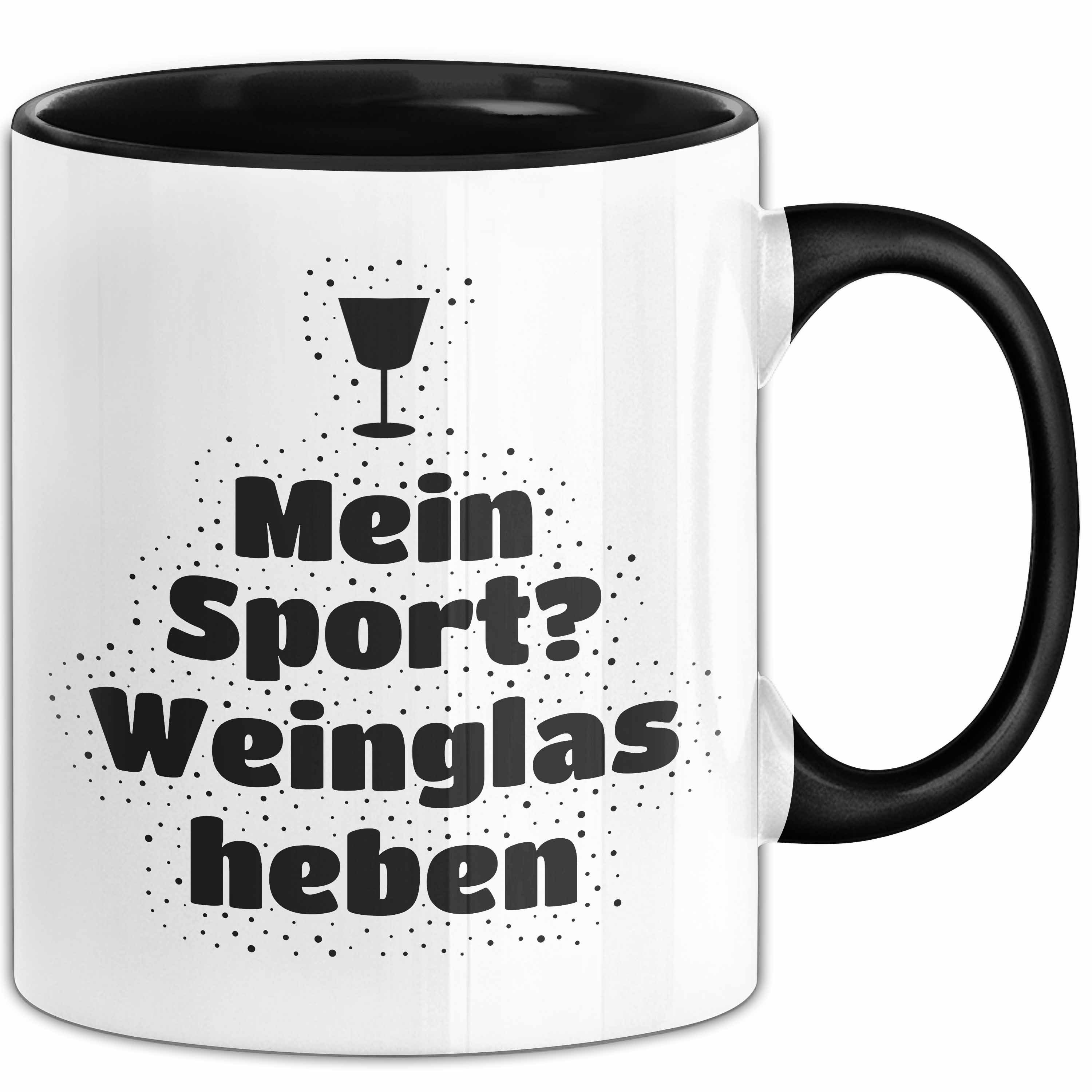 Trendation Tasse Mein Sport? Weinglas heben Tasse mit Spruch Geschenk Weinliebhaber, Keramik