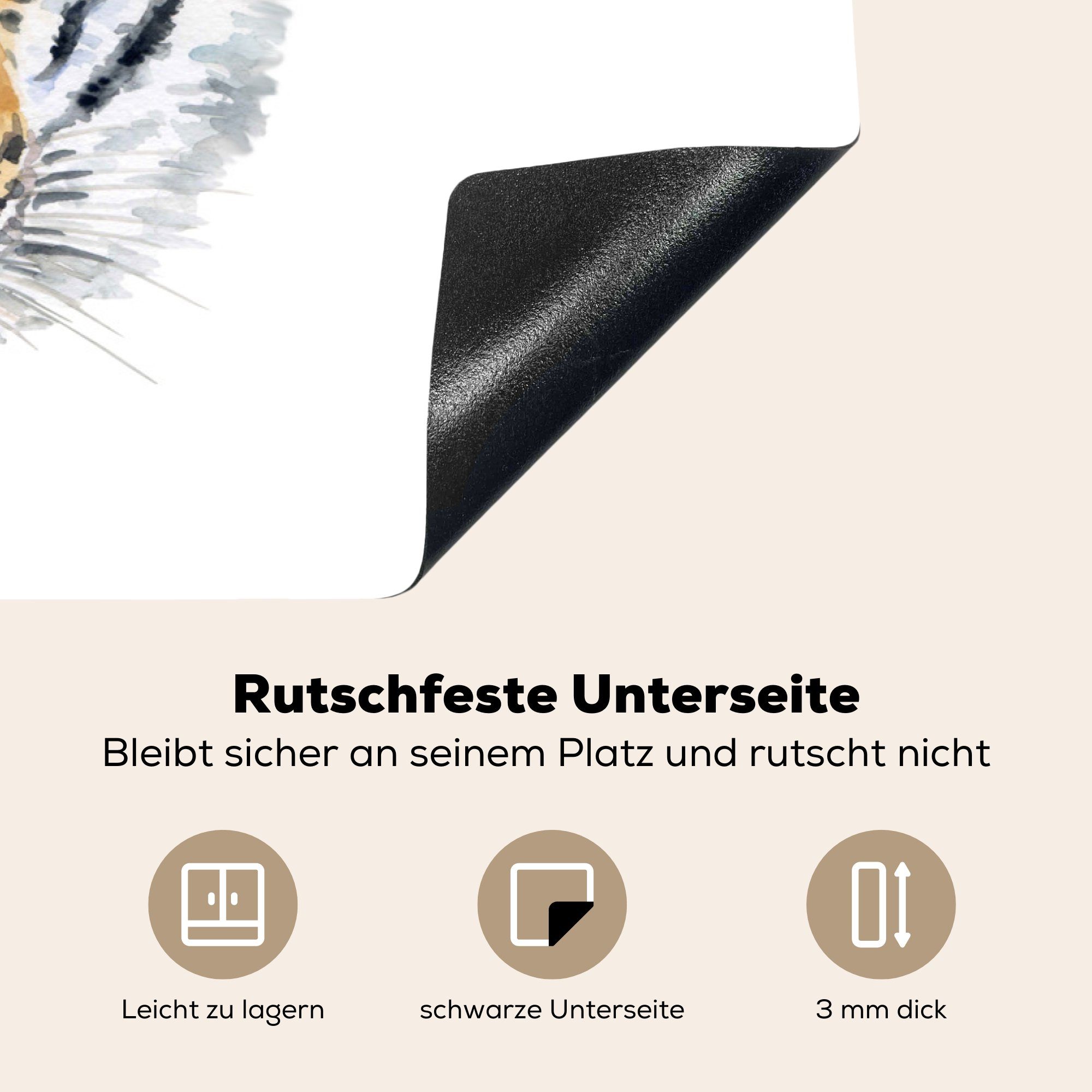 MuchoWow Herdblende-/Abdeckplatte Ceranfeldabdeckung Tiger - (1 für Vinyl, Kopf Gelb, cm, Induktionskochfeld Schutz tlg), - 81x52 küche, die