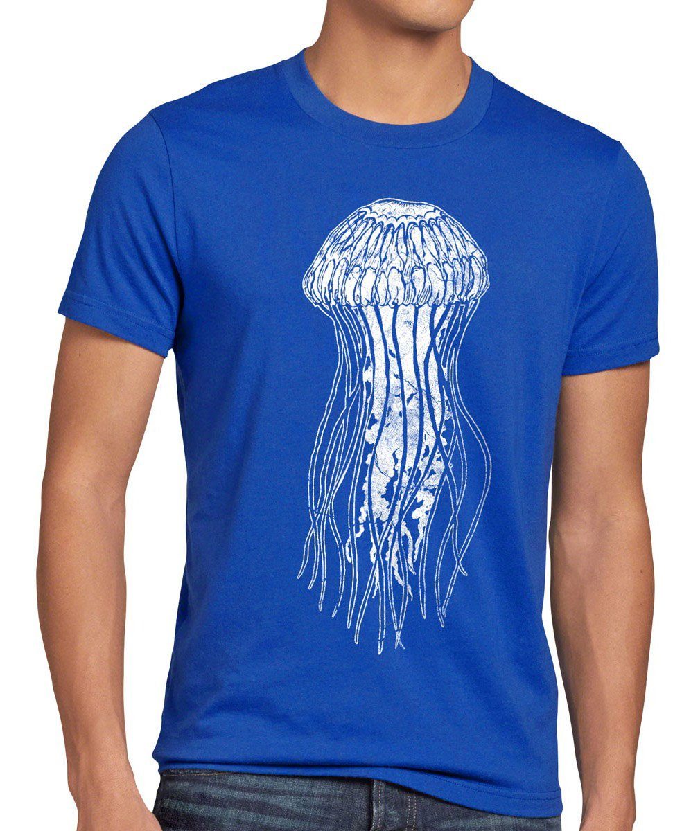 style3 Print-Shirt Herren T-Shirt Leonard Jellyfish Qualle big bang Meer Sheldon Theory tbbt Cooper blau