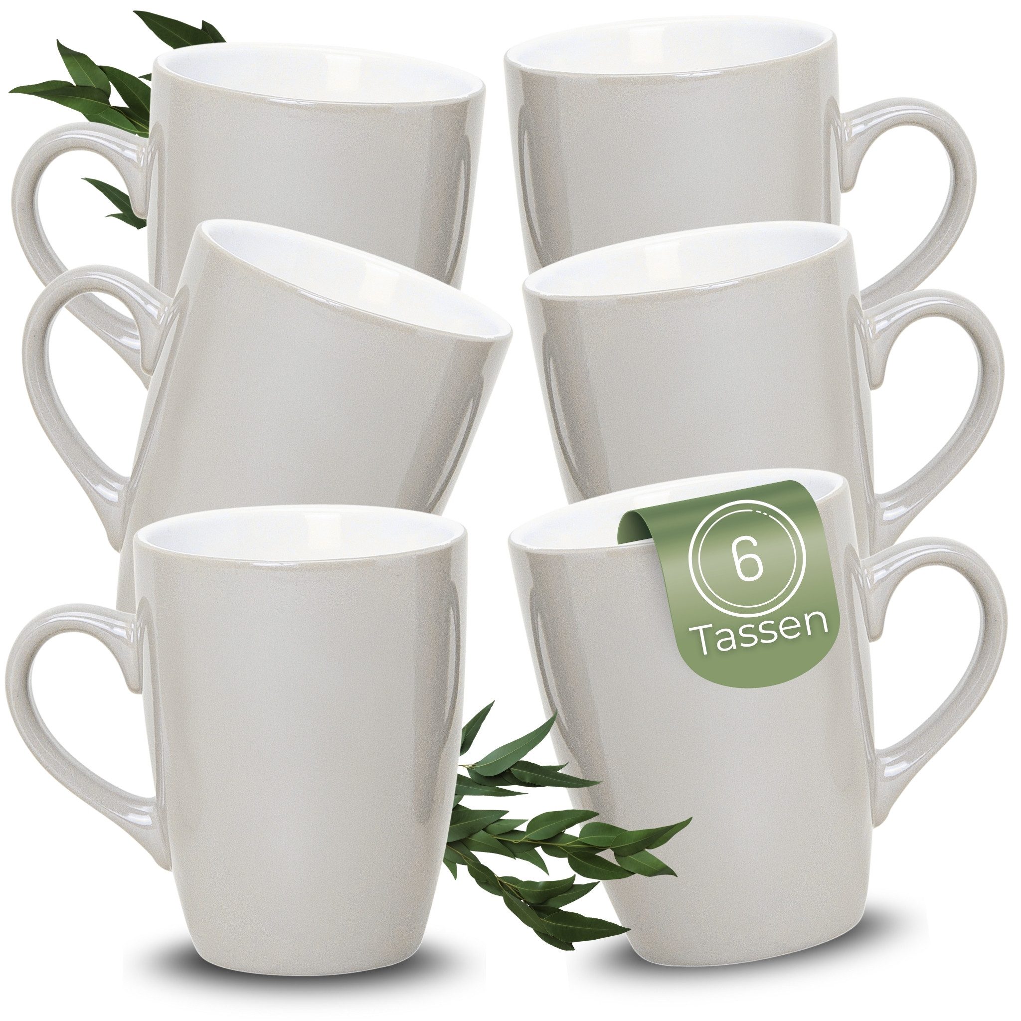 matches21 HOME & HOBBY Tasse Kaffeetassen 6er Set aus Keramik 340ml, Teetassen in Taupe, 6-tlg., Keramik, Moderne Kaffeebecher Spülmaschinenfest & Mikrowellengeeignet