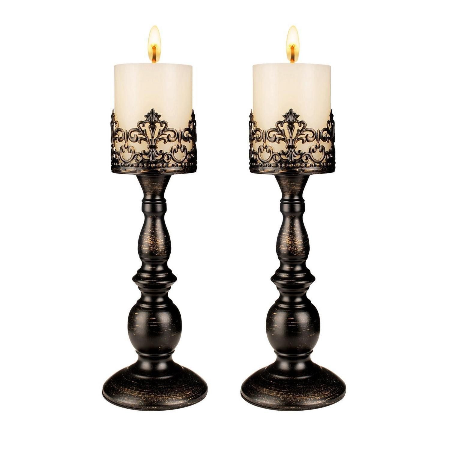 LuxusKollektion Kerzenständer Kerzenhalter Stumpen Gothic Mattschwarz 2er Set (2 St)